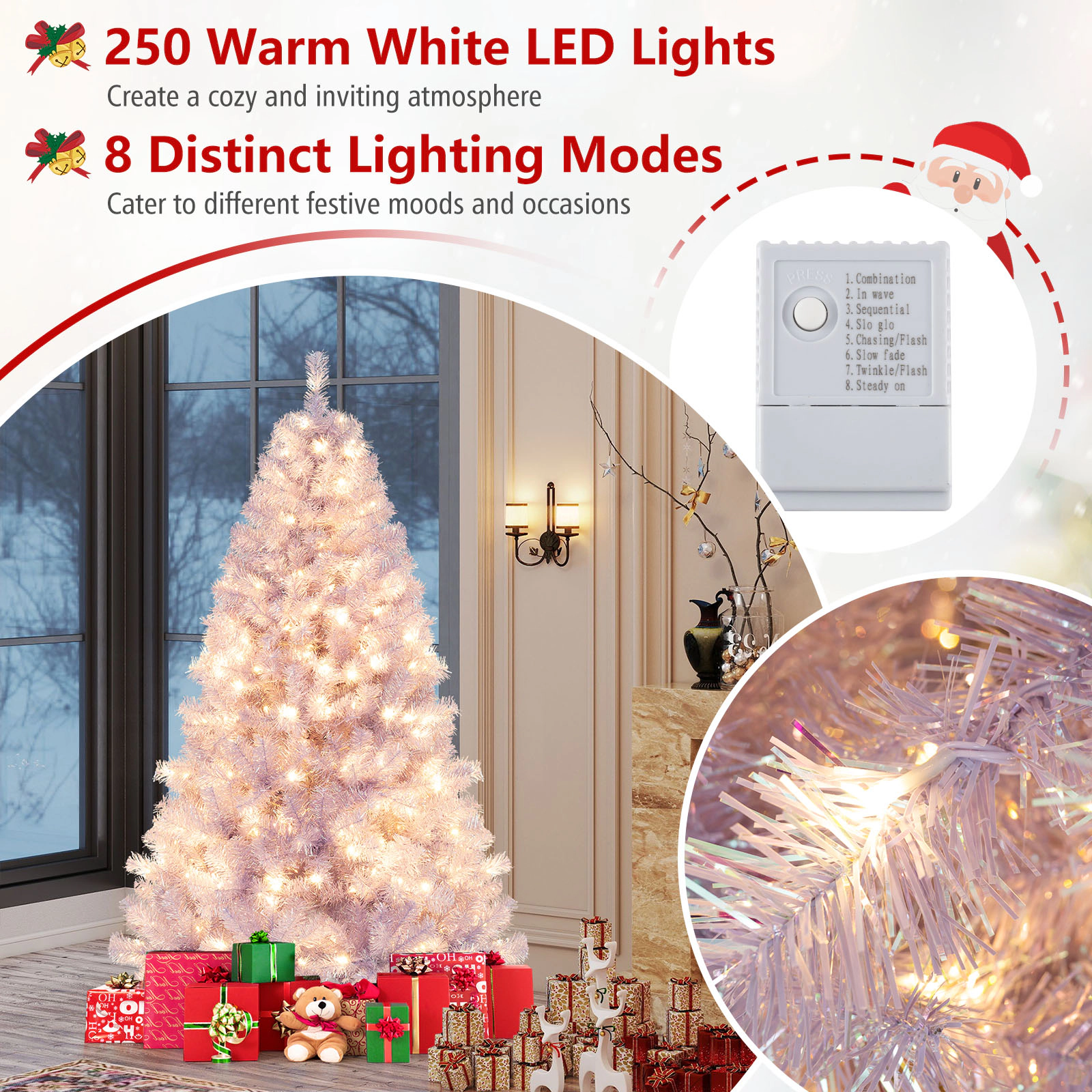 SUGIFT Pre-Lit Tinsel Artificial Christmas Tree 6-ft 688 Tips & 250 LED Lights Deep Purple/Fruit Green/Pink/Lavender