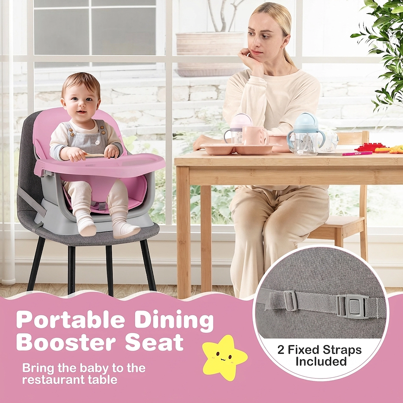 Convertible Baby High Chair and Kids Learning Table Double-Sided Craft and Building Block Tabletop 6 to 36 Months Pink