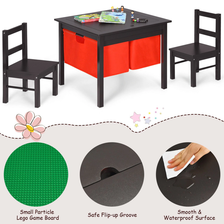 Hivvago 2-In-1 Kids Activity Table And 2 Chairs Set With Storage Building Block