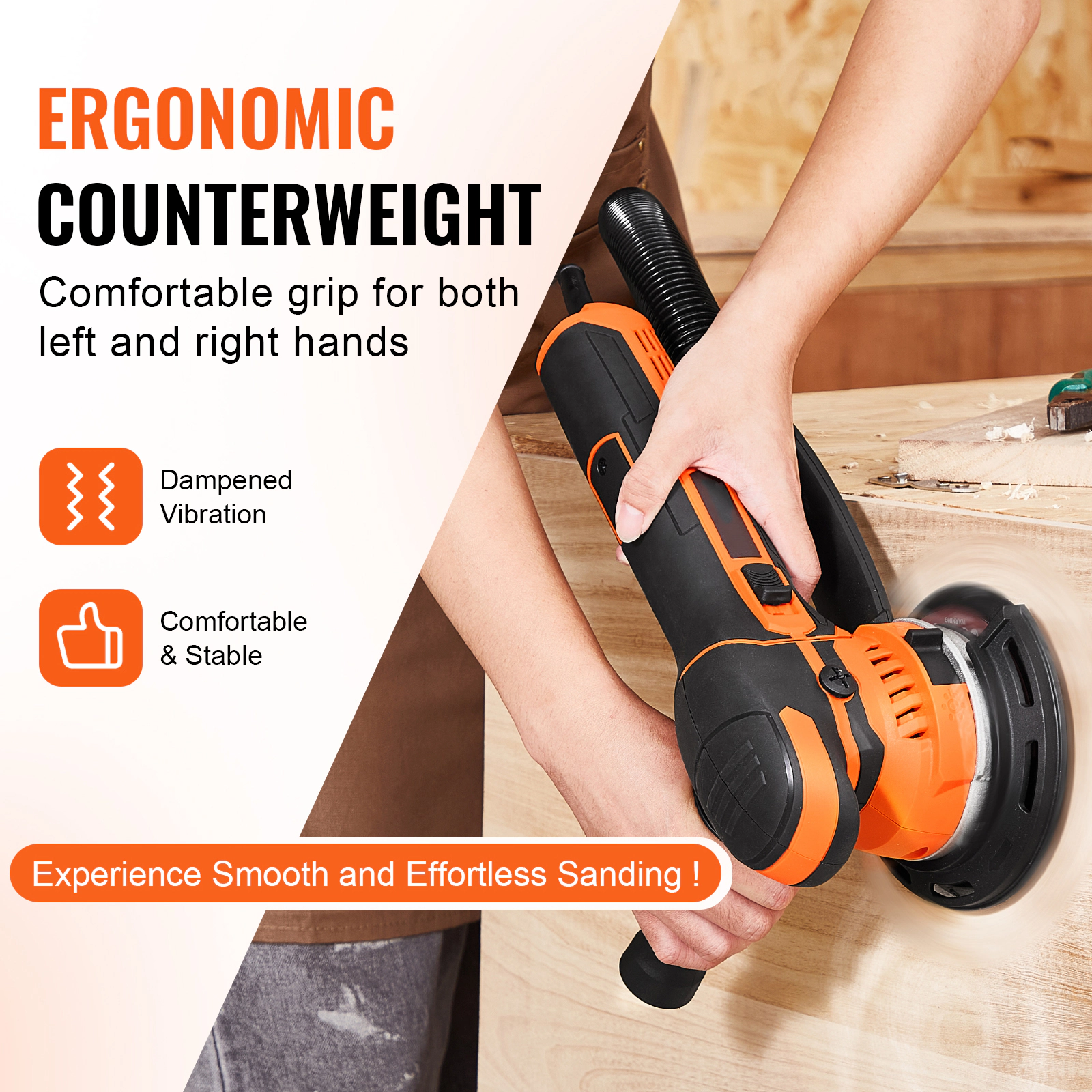 HONGGE Random Orbital Sander & 6-Inch 6 Variable Speed Electric Palm with Sandpapers Dust