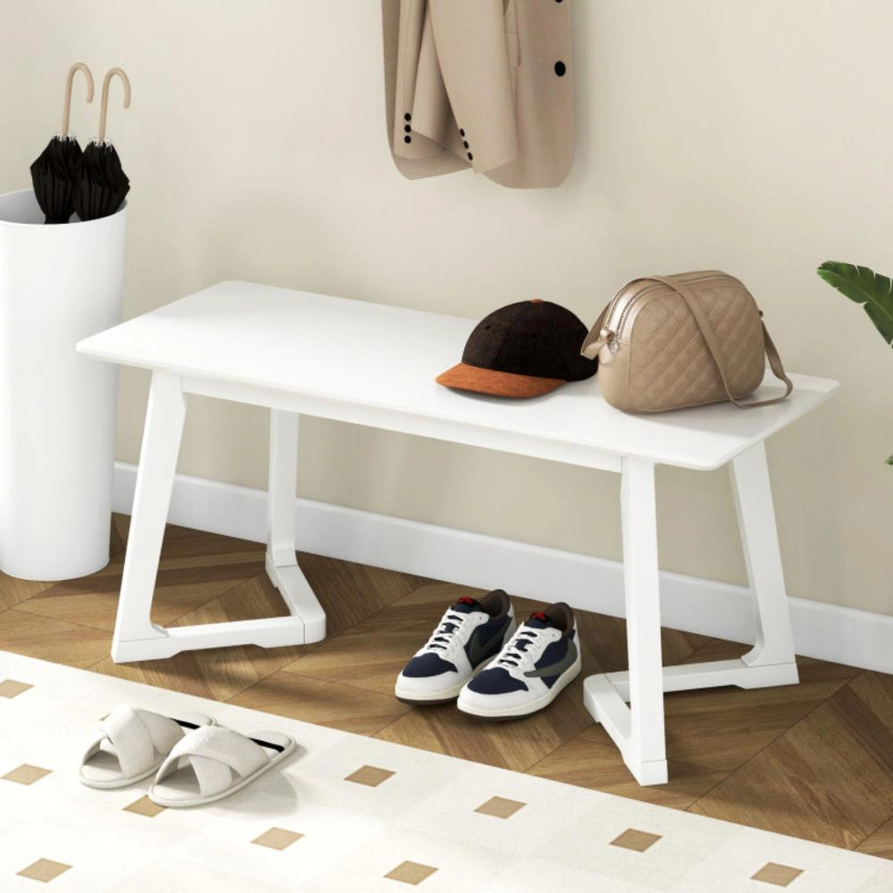 Hivvago 42 Inch Modern Entryway Bench Long Dining Bench with Rubber Wood Legs-White