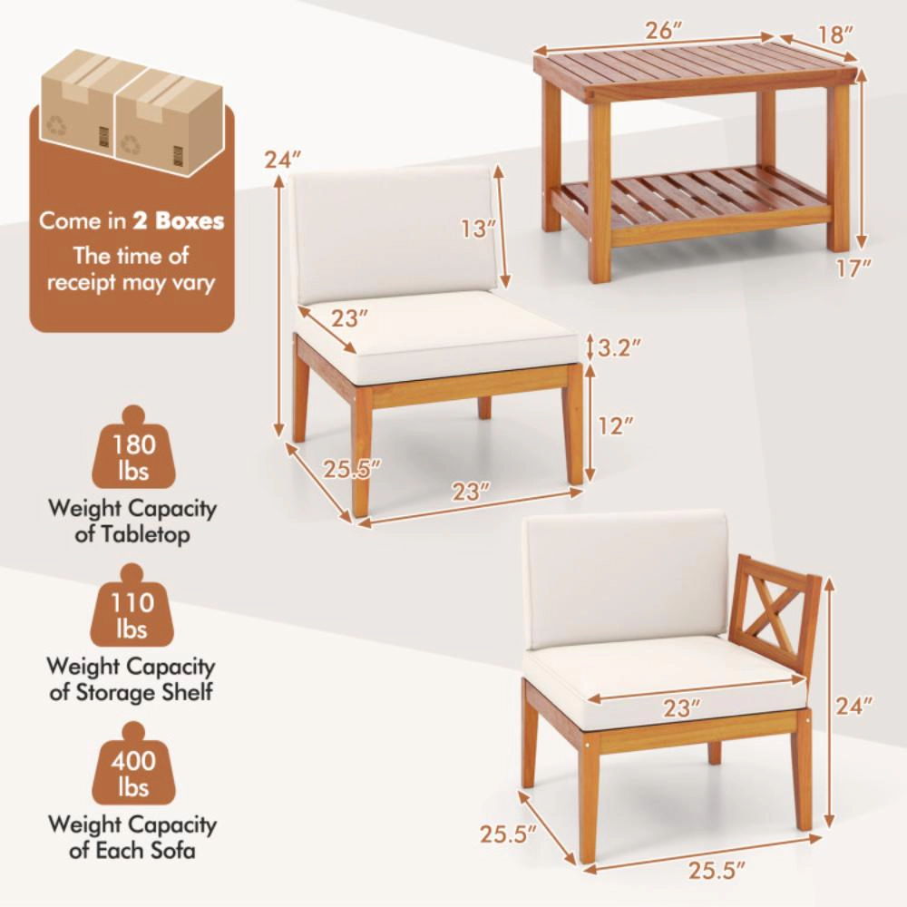 Hivvago 5 Pieces Acacia Wood Patio Furniture Set Outdoor Sectional Conversation Set With Cushions-Off White