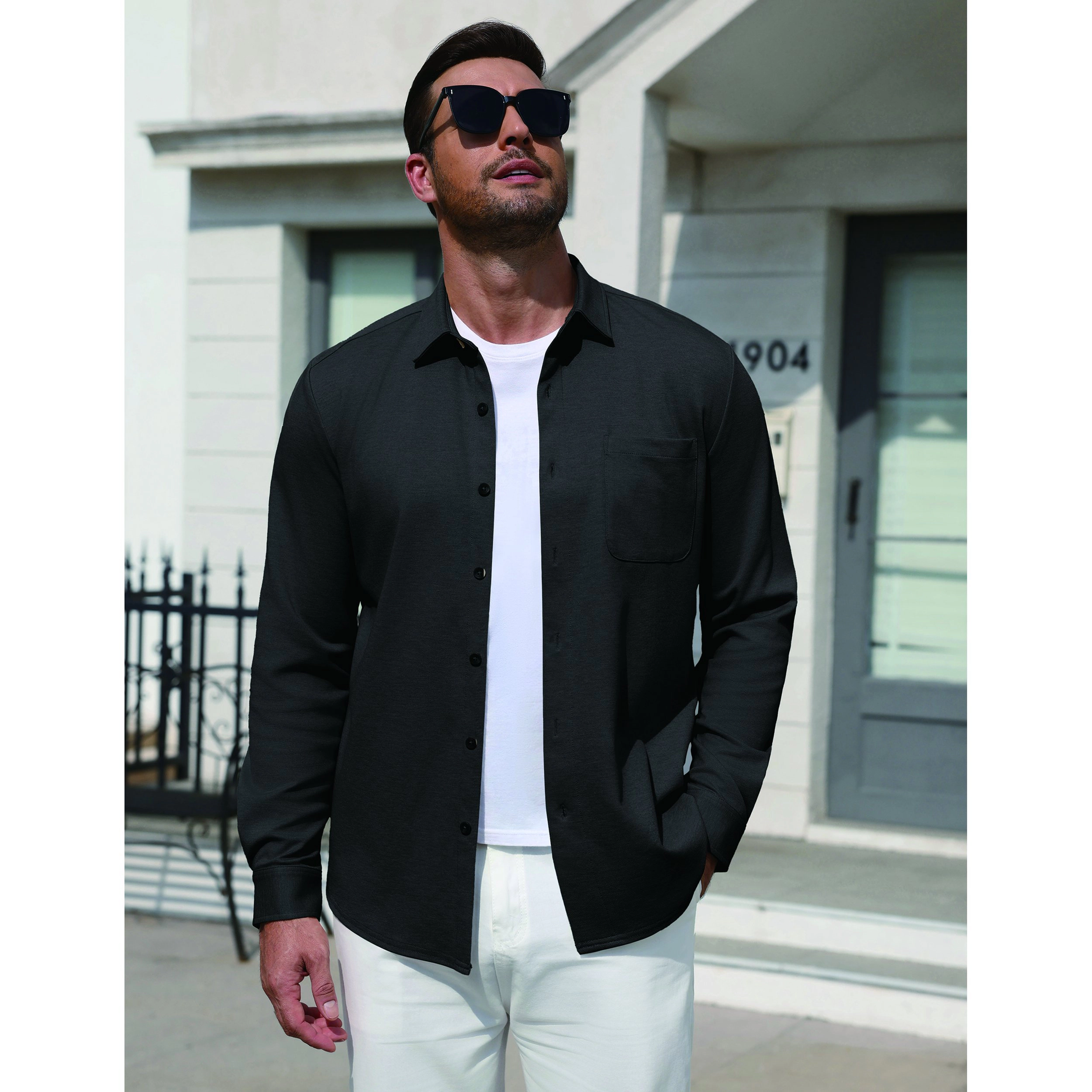 COOFANDY Men's Long Sleeve Button Down Stretch Dress Shirt with Chest Pocket
