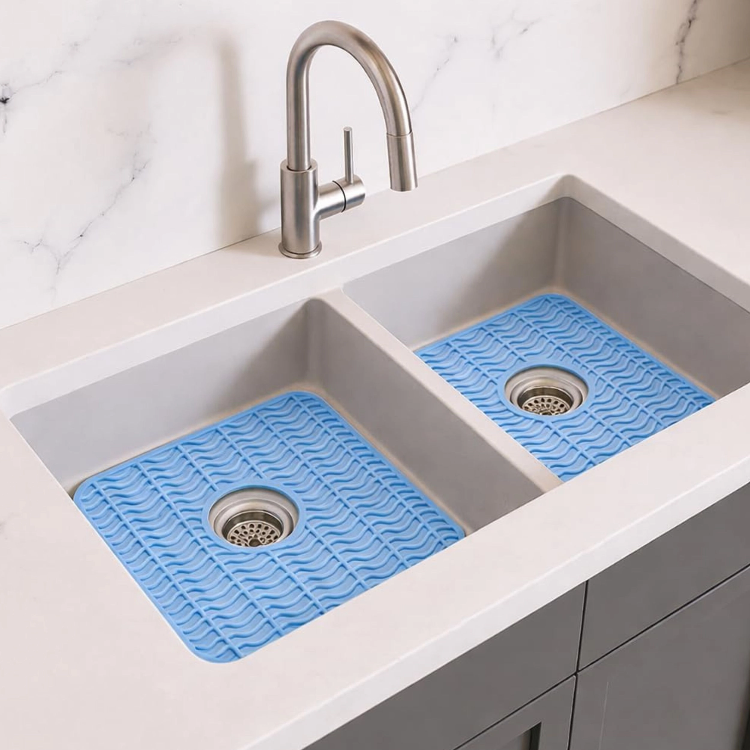 Stock Preferred Pack of 2 Plastic Sink Protector Mats with Center Drain Cutout 12 x 11 Inch