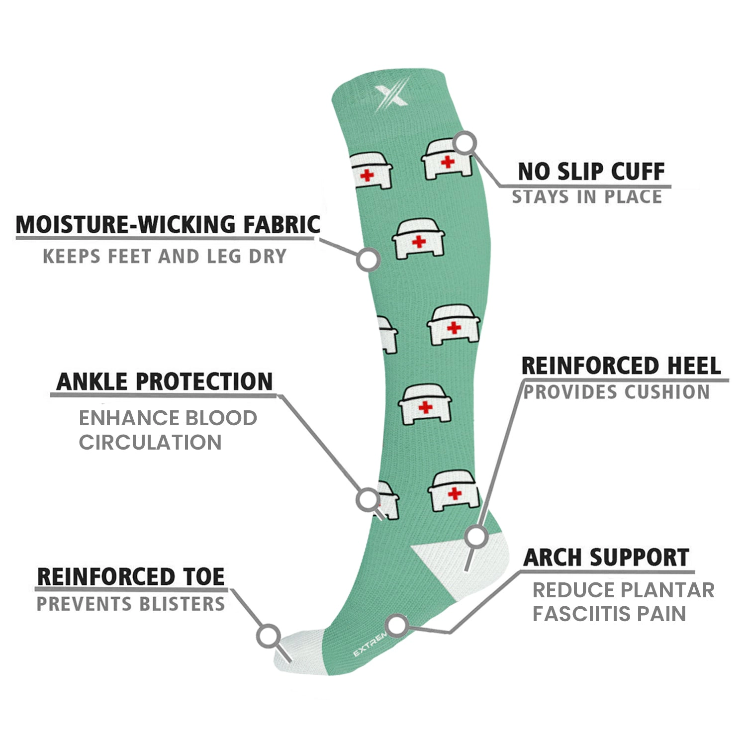 Extreme Fit Knee High Compression Performance Socks For Support Men And Women - 3 Pair