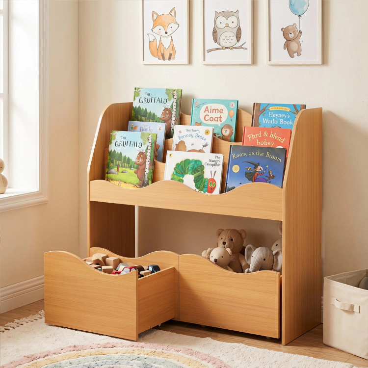 Hivvago Kids Toy Wooden Storage Organizer with 2 Rolling Drawers for Room