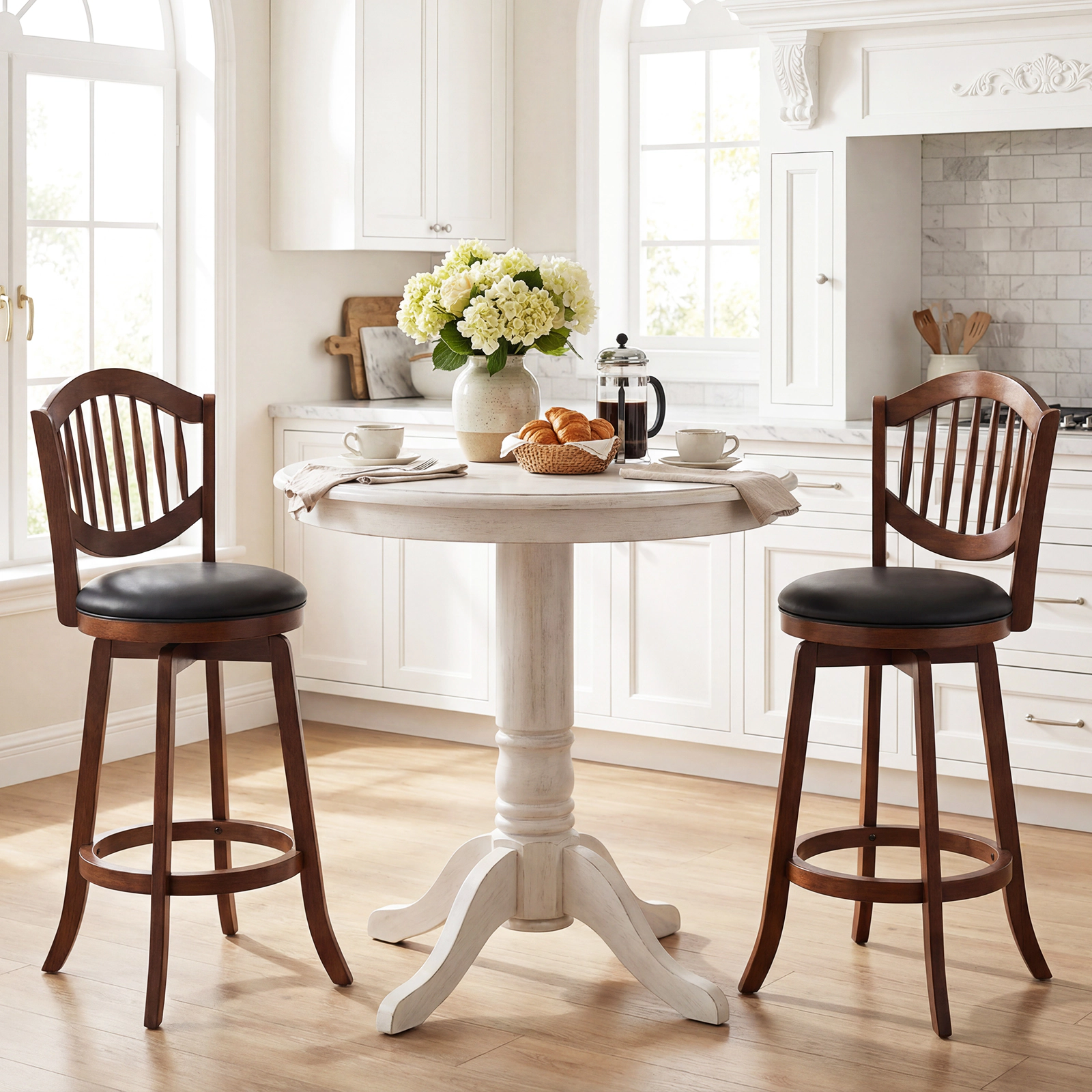 SUGIFT Set of 2 Swivel Bar Stools, 25 or 30 in, PVC Leather, Espresso Wood Frame