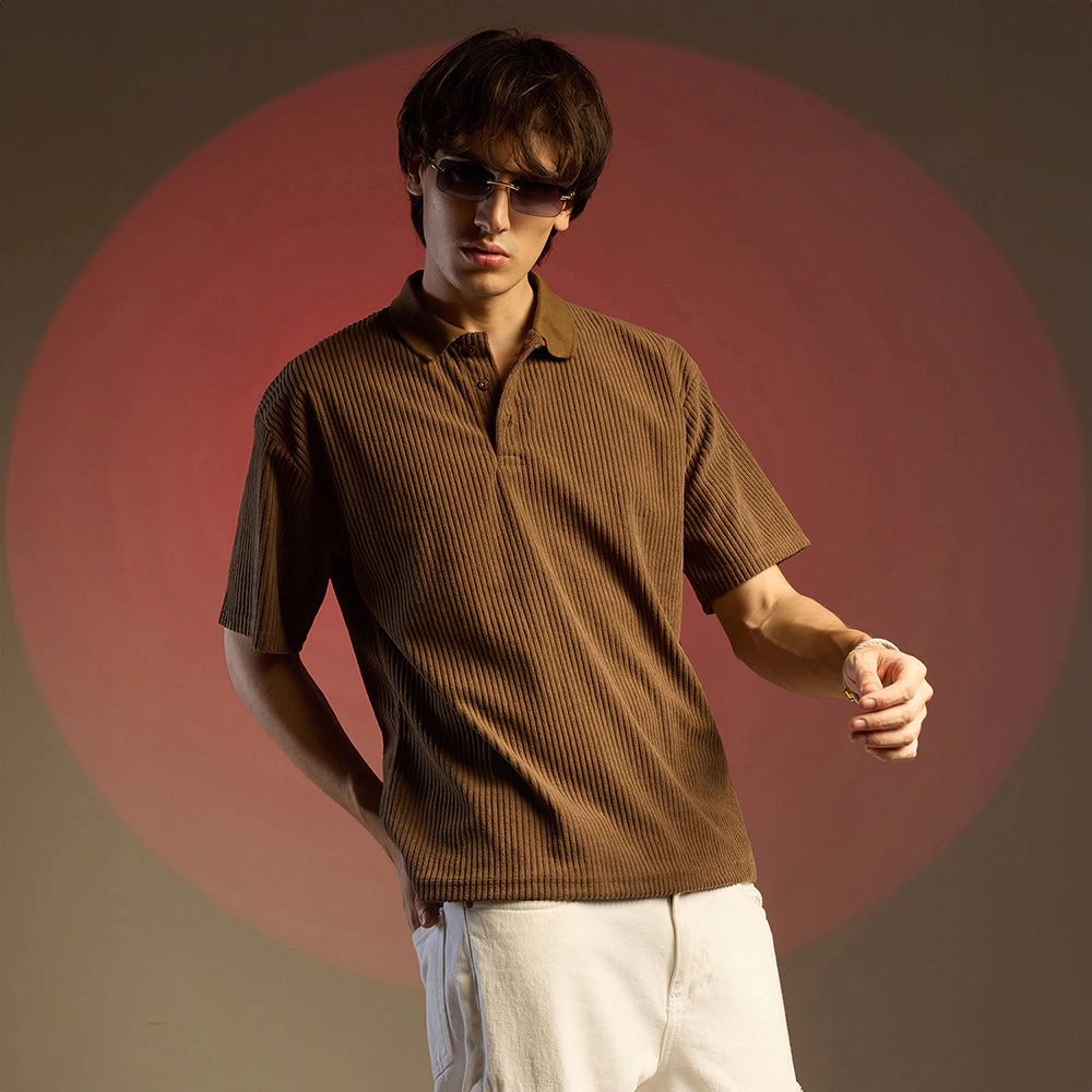 Ribbed Oversized Polo T-Shirt
