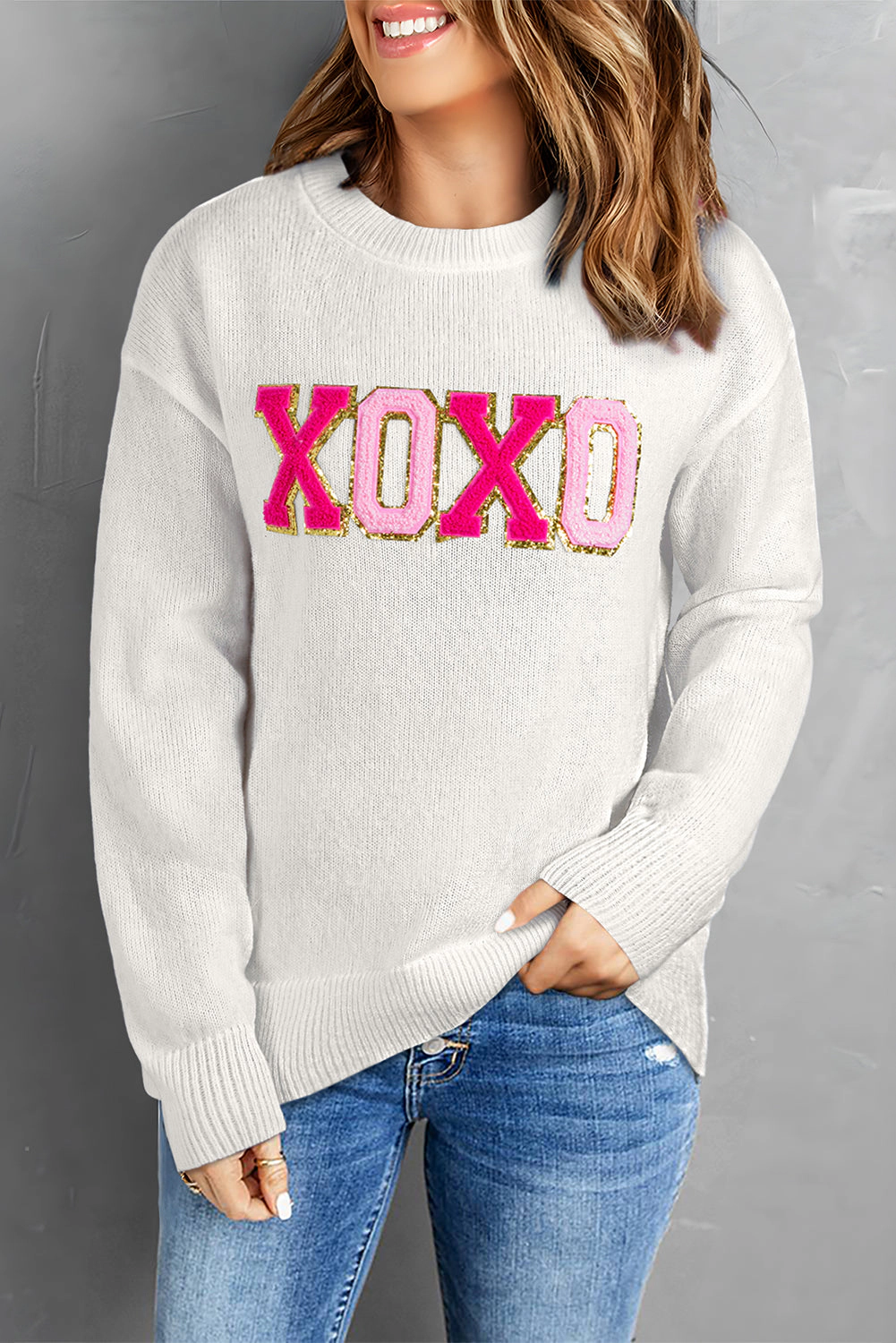 Threaded Pear Women's Robin Glitter Print Casual Sweater