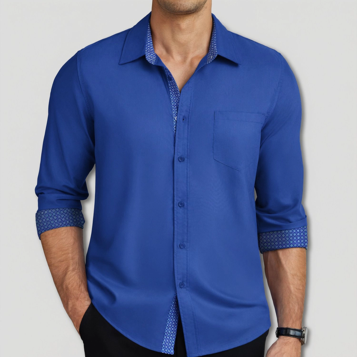 COOFANDY Mens Dressy Long Sleeve Shirt Contrast Trim Button Down Casual Collared Top