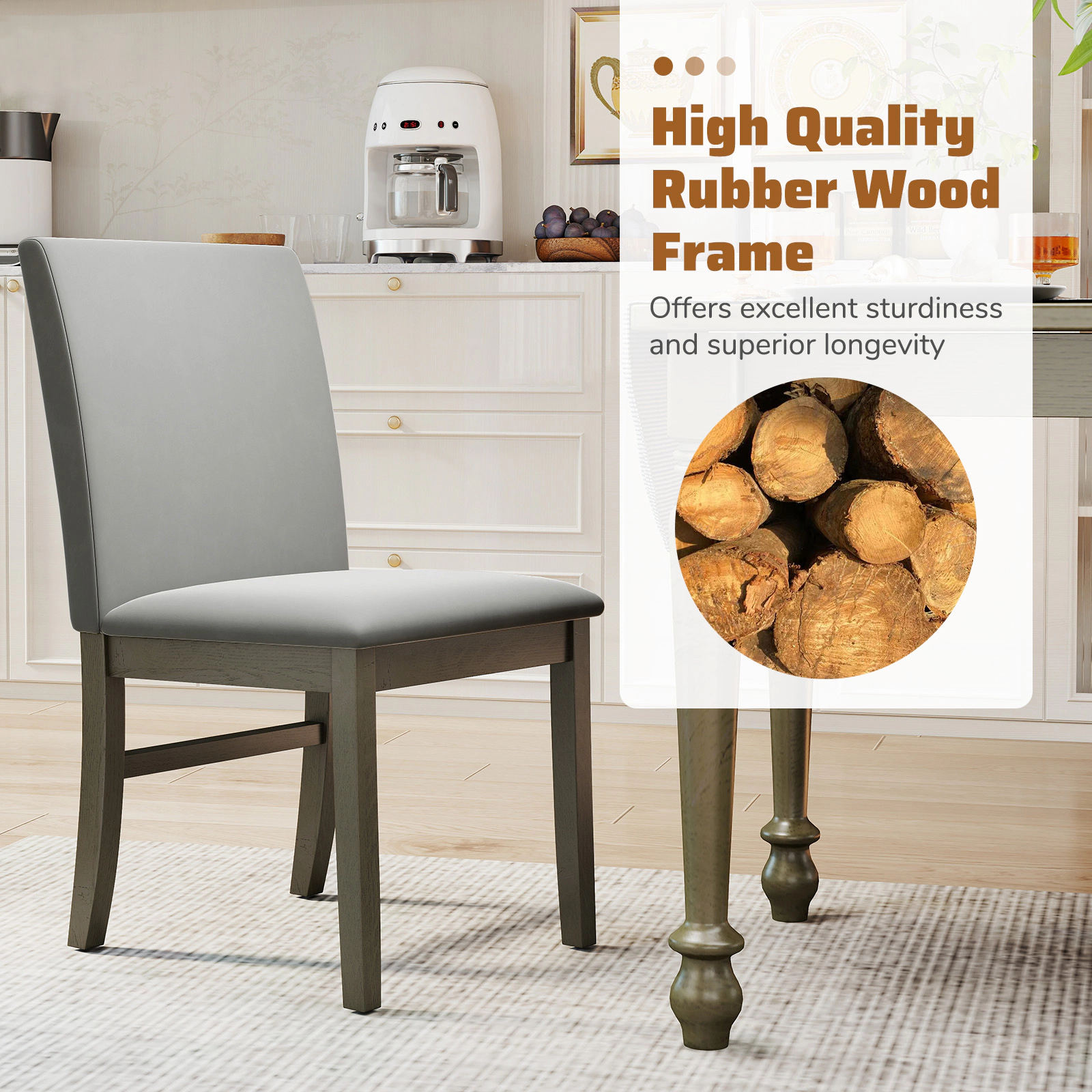 LJG Upholstered Dining Chairs Set of 2 with Rubber Wood Legs and High Back