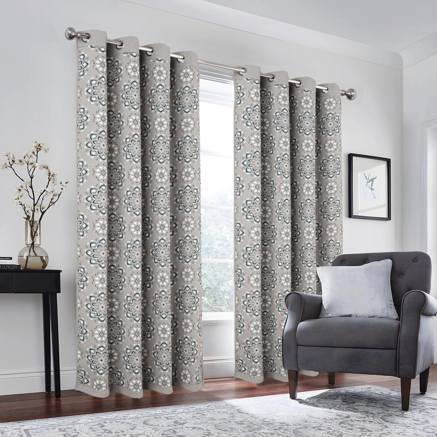 RT Designers Collection 100% Polyester 190 GSM Tilley Revisible Blackout Grommet Curtain Panel 54" x 84" Silver