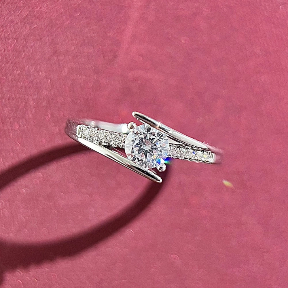 Wardrobe Whimsy Round Cut Cubic Zirconia Bypass Shank Engagement Ring