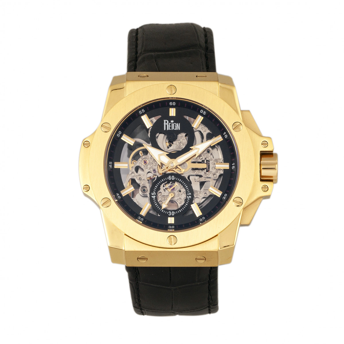 Reign Commodus Automatic Skeleton Leather-Band Watch