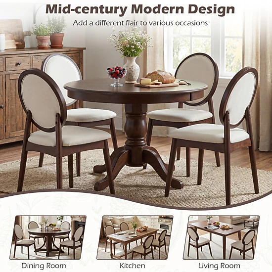 Hivvago Set Of 2 Upholstered Linen Fabric Kitchen Side Chairs With Padded Seat