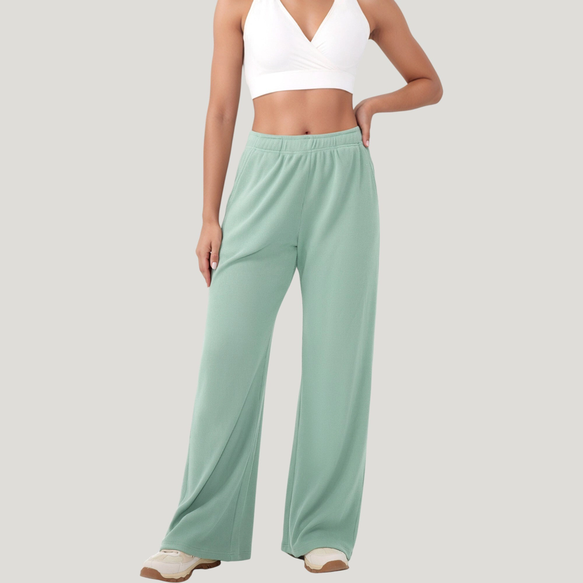 Anna-Kaci Womens High-Waist Wide-Leg Athletic Pants with Side Pockets