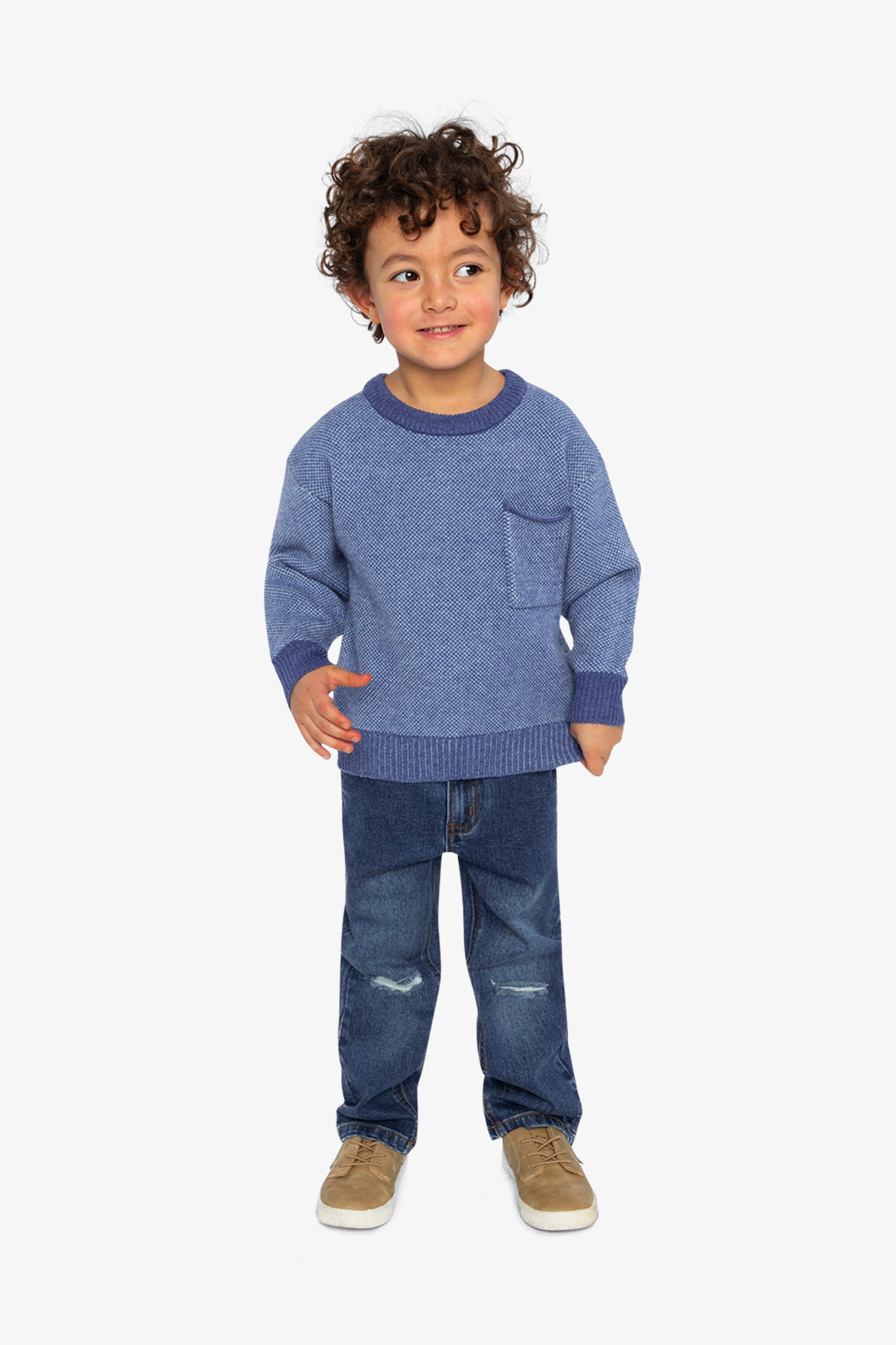 Deux par Boys Textured Diamond Knit Sweater with Chest Pocket