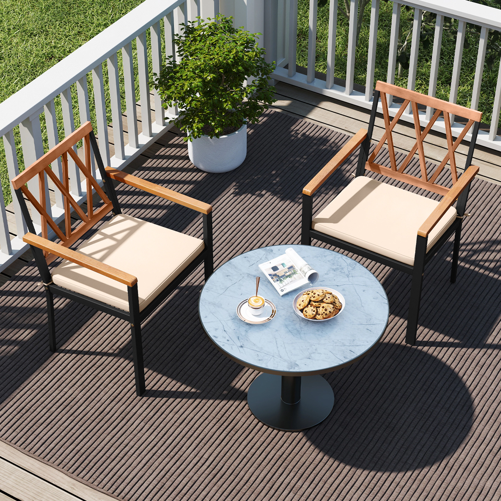 LJG Set of 2 Patio Dining Chairs with Removable Padded Cushions