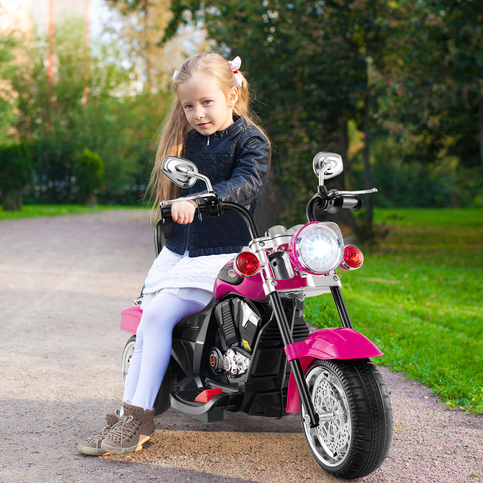 SUGIFT 6V Powered Toddler 3-Wheel Motorbike Ride On Toy with Horn and Headlight 66-lb Capacity Ages 3+ Hot Pink