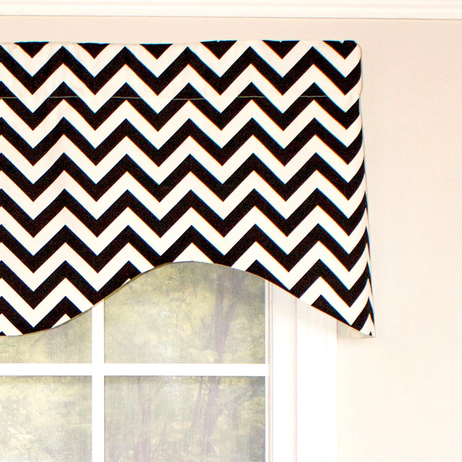 RLF Home Zig Zag Cornice  100% Cotton with Fully Lined 3" Rod Pocket Valnance for Windows 50" x 17" Black