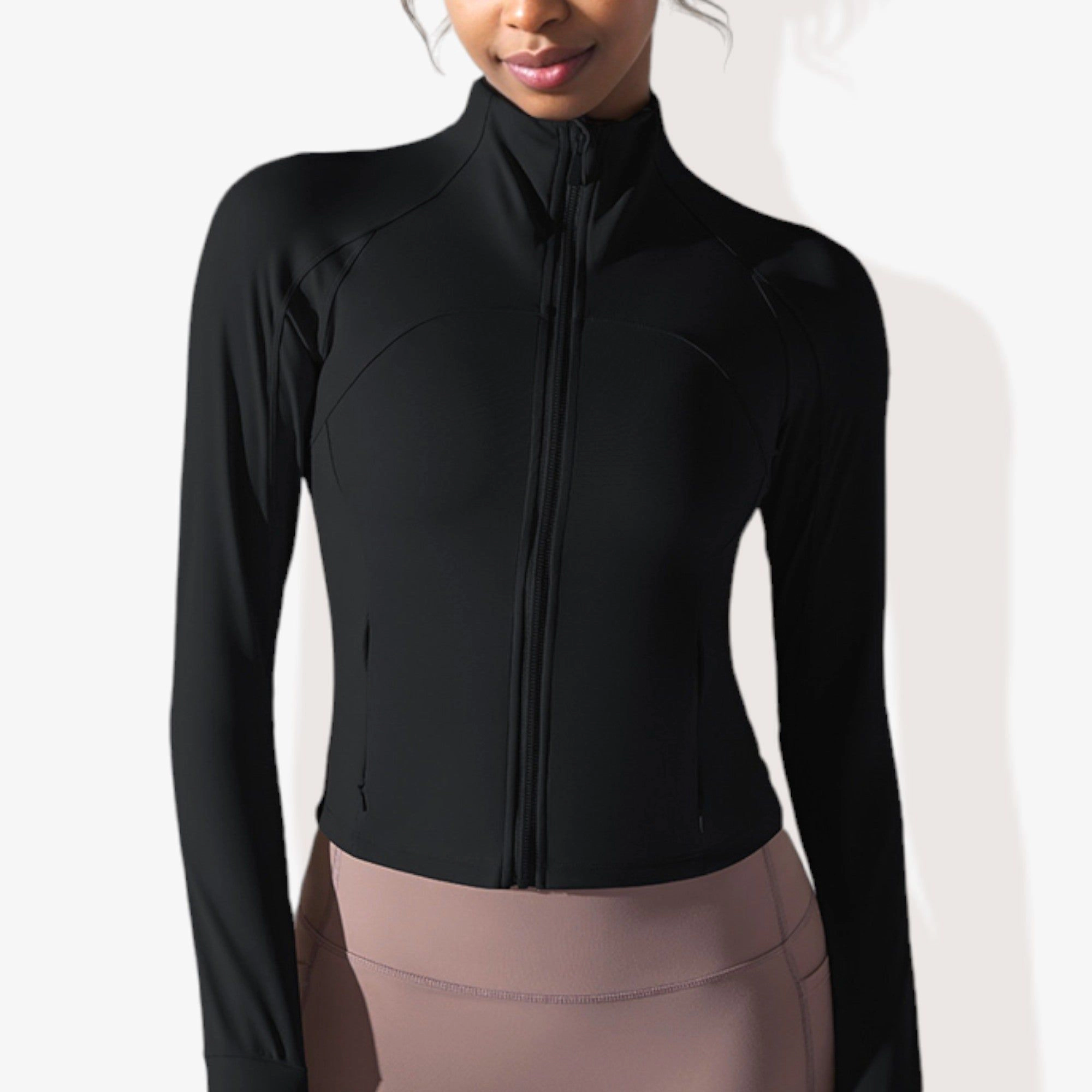 Anna-Kaci Women's Stretchy Long Sleeve High Neck Zip Pocket Sports Jacket