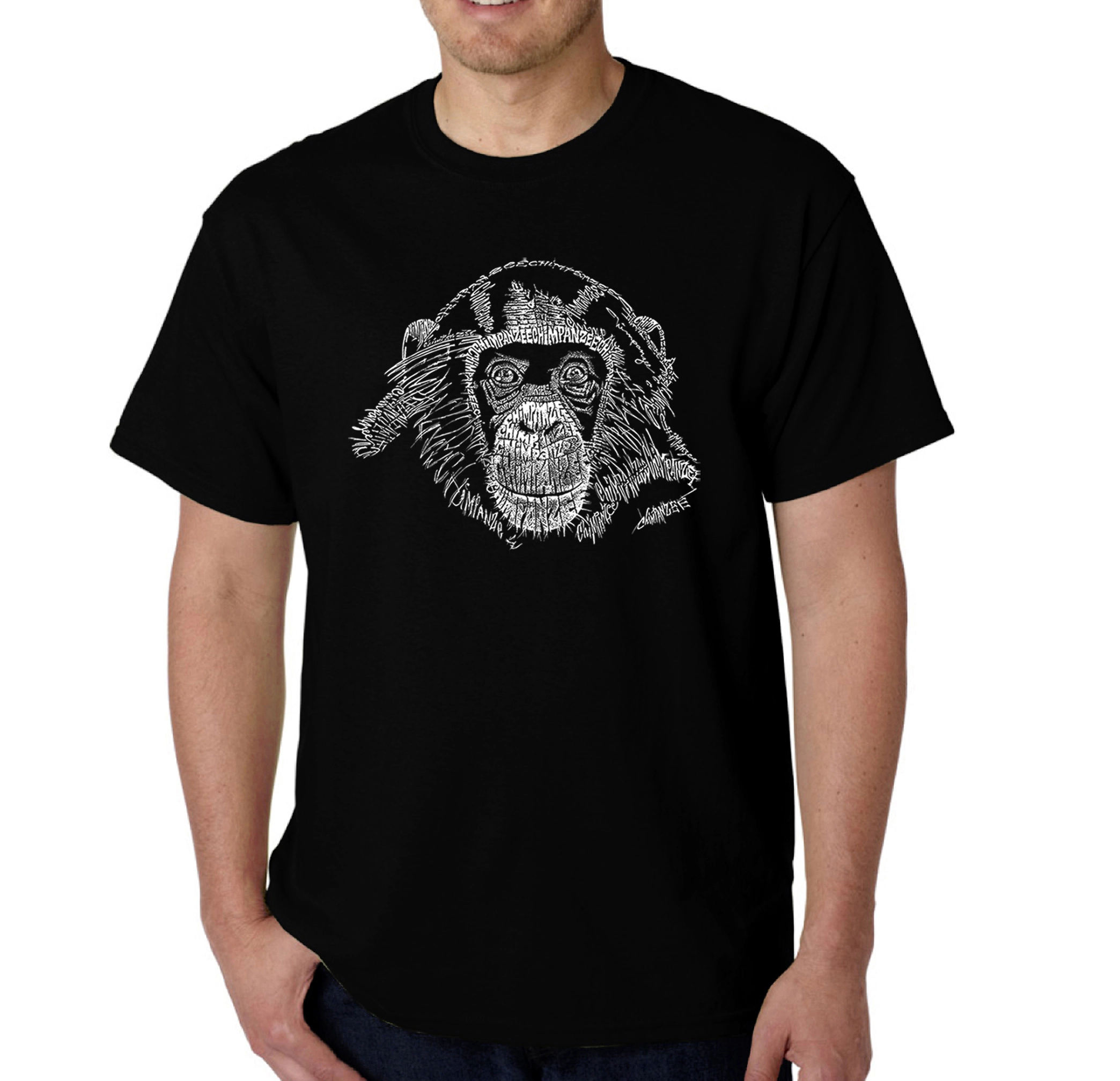 LA Pop Art Men's Crew Neck Word T-Shirt - Chimpanzee