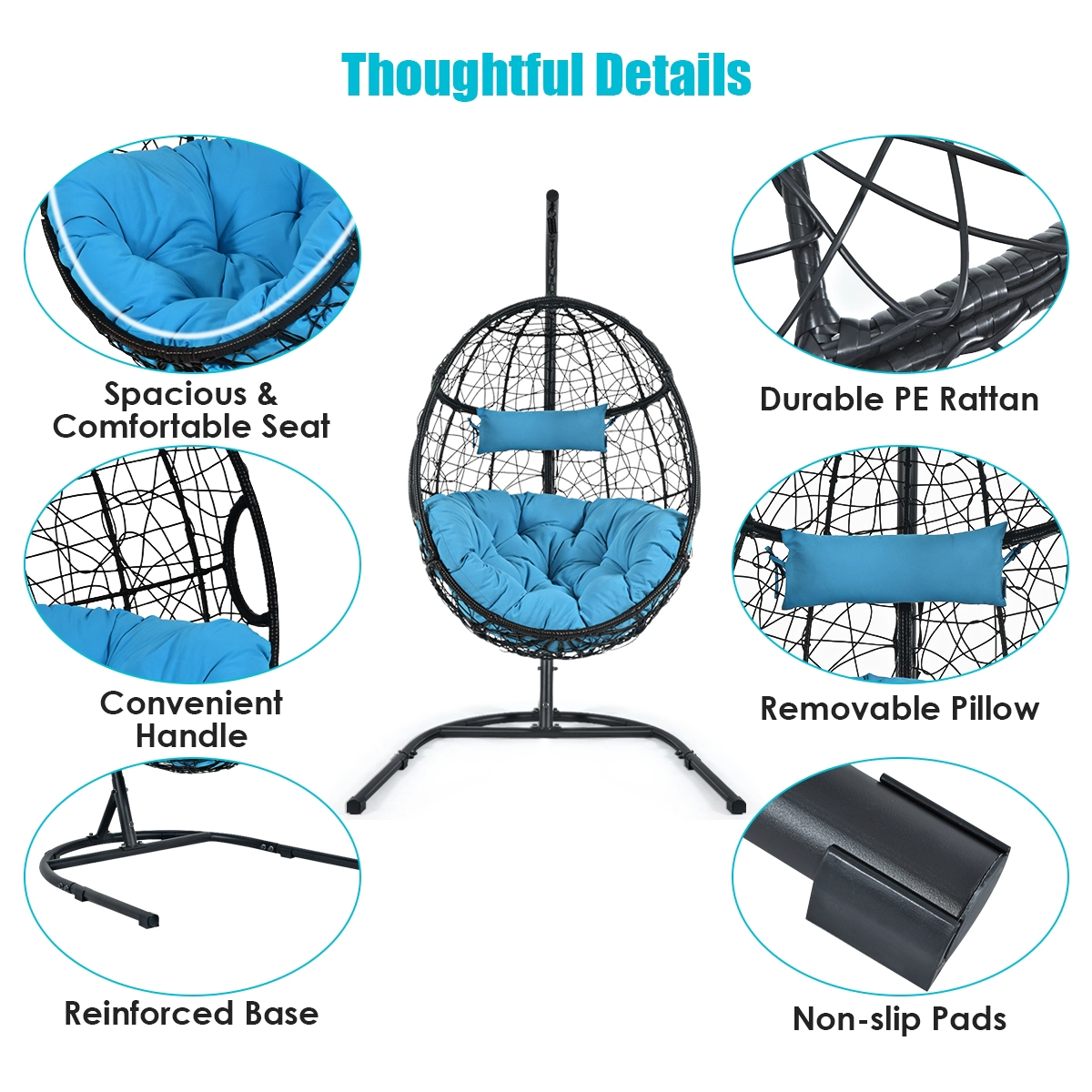 LJG Hanging Cushioned Hammock Chair with Stand