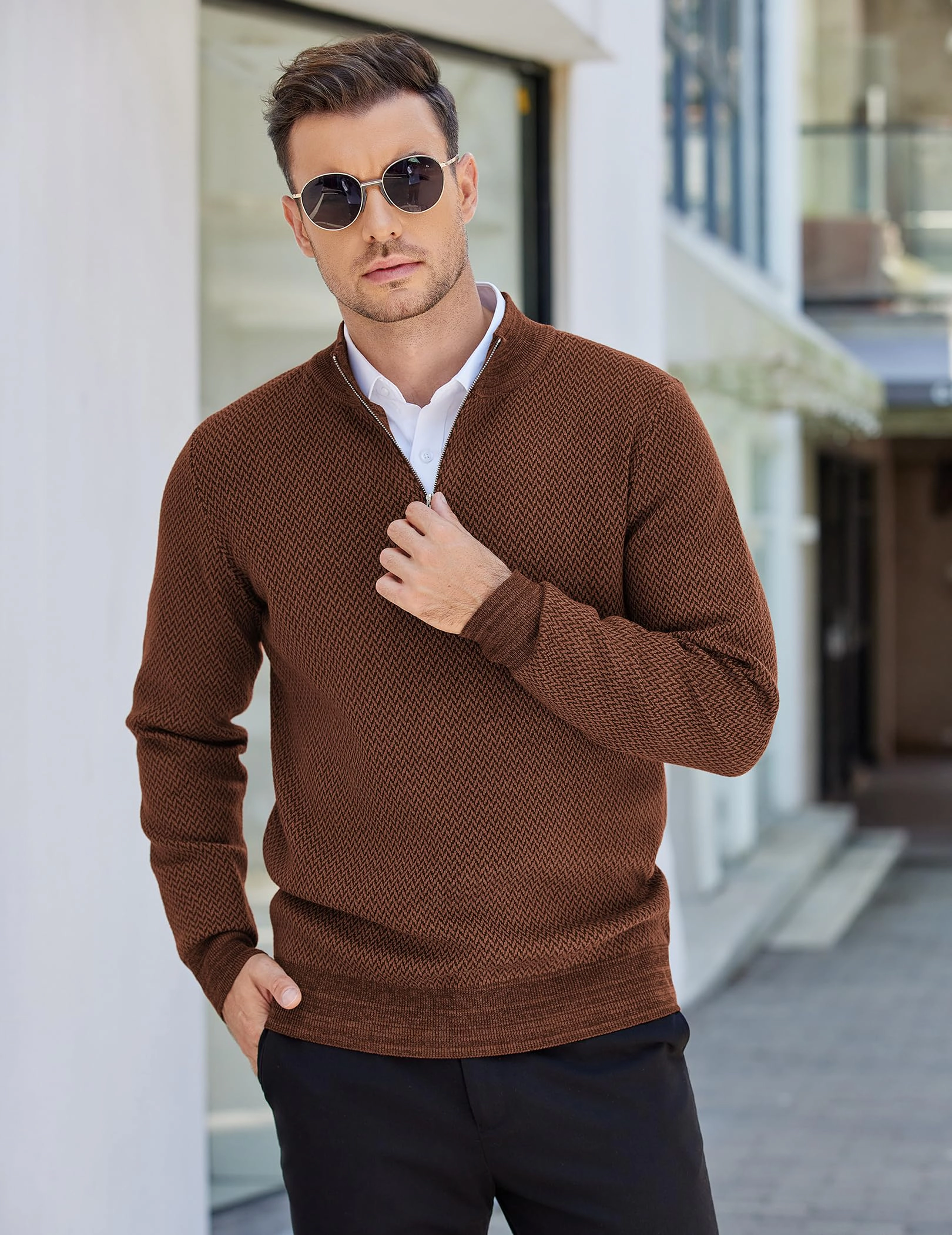 COOFANDY Men's Regular Fit Mock Neck Long Sleeve Quarter Zip Pullover Sweater