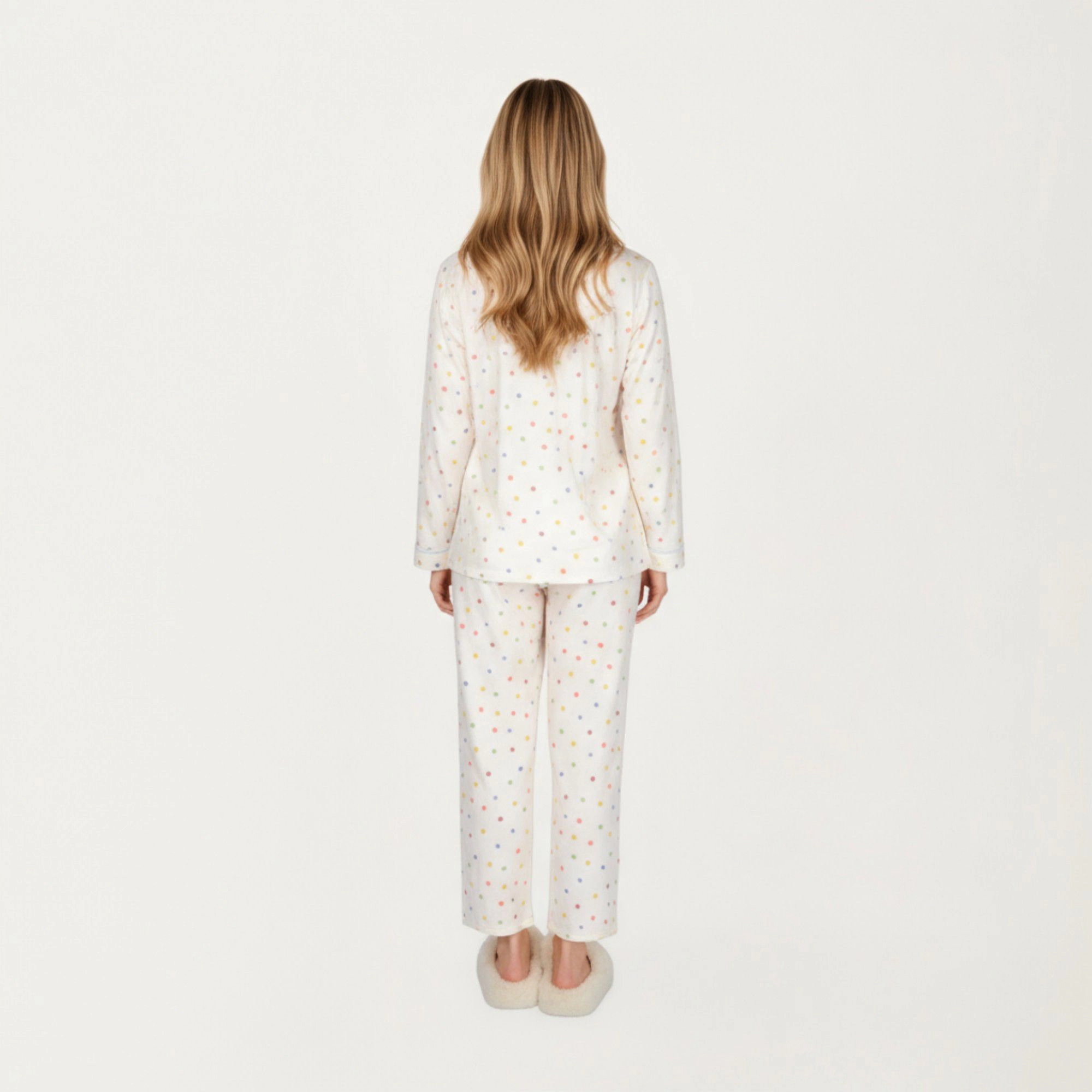 Anna-Kaci Women's 2-Piece Polka Dot Print Button Up Long Sleeve Pajama Top and Matching Pants