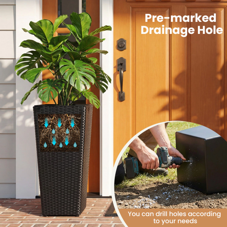 Hivvago Set of 2 Rattan Tall Plant Pots with Detachable Plastic Liners
