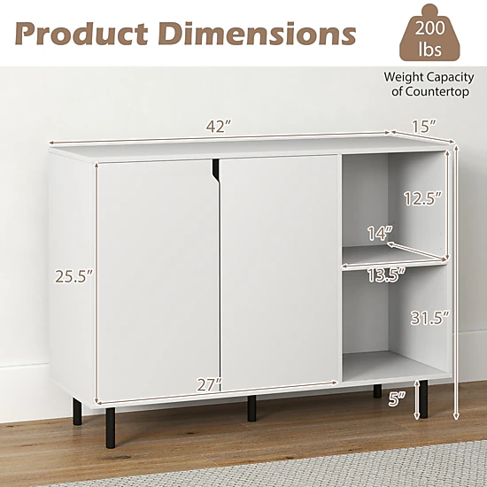 LJG 42 Inch Sideboard Buffet Cabinet Kitchen with Adjustable Shelves
