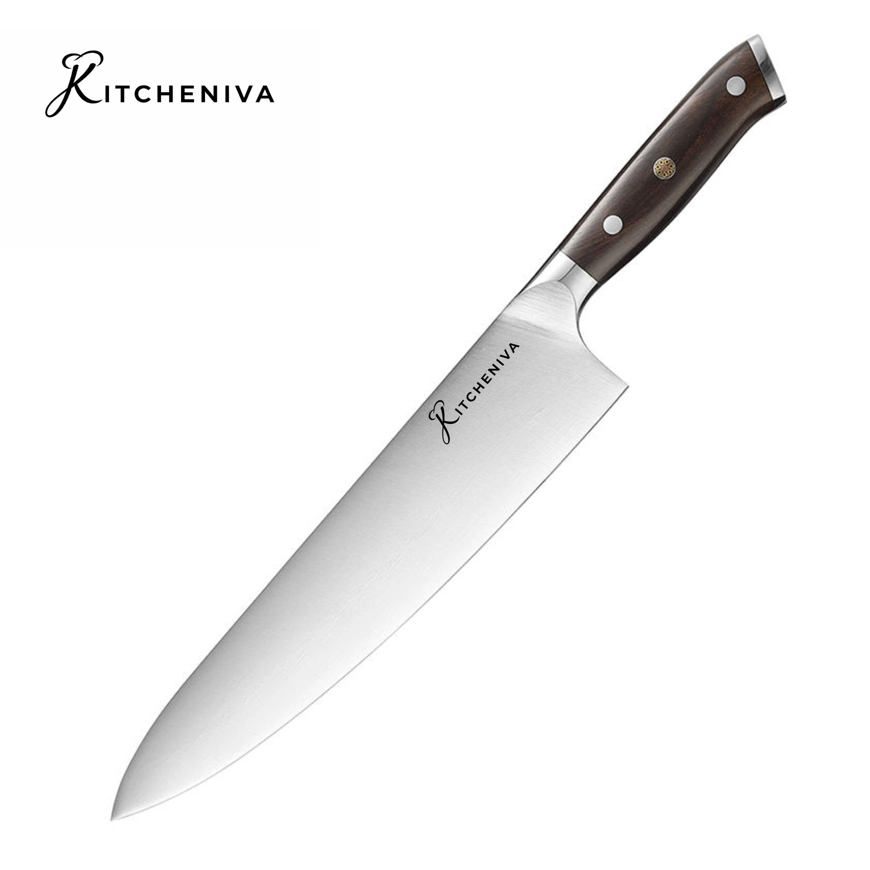 Kitcheniva 10-Inch German Stainless Steel Chefs Knife With Ebony Wood Handle