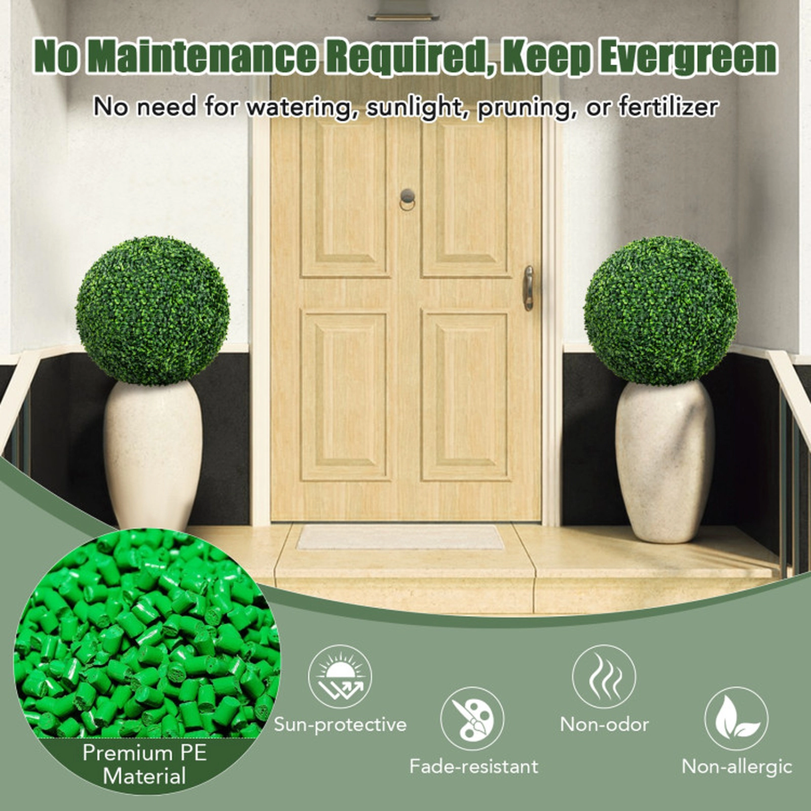 SUGIFT Set of 2 20-in Artificial Boxwood Topiary Balls with 4-Layer Leaves and Interlocking Halves