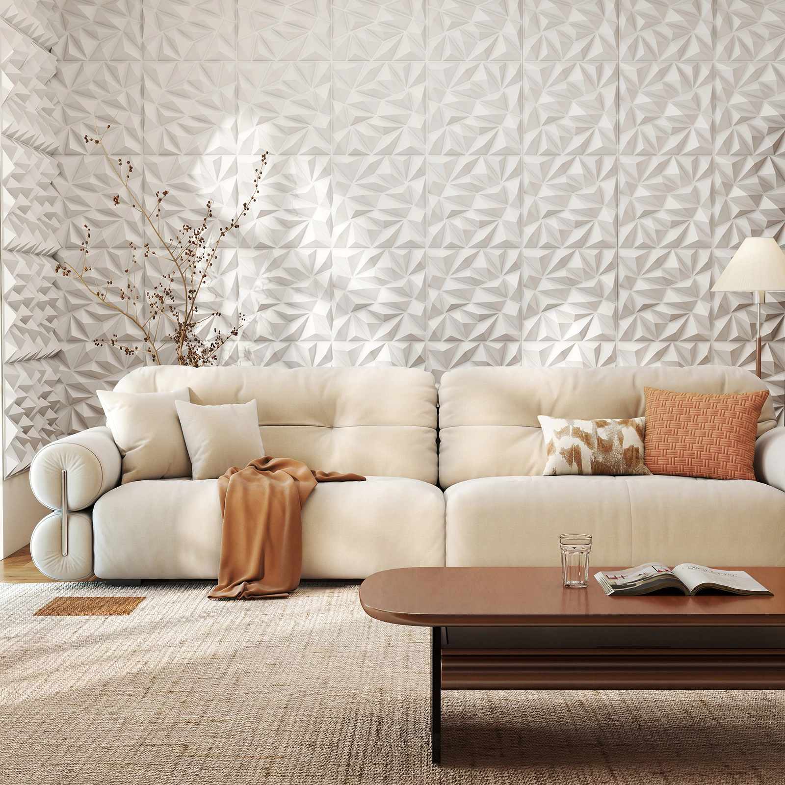 LJG 40-Pack 3D Wall Panels with Decorative Diamond Patterns
