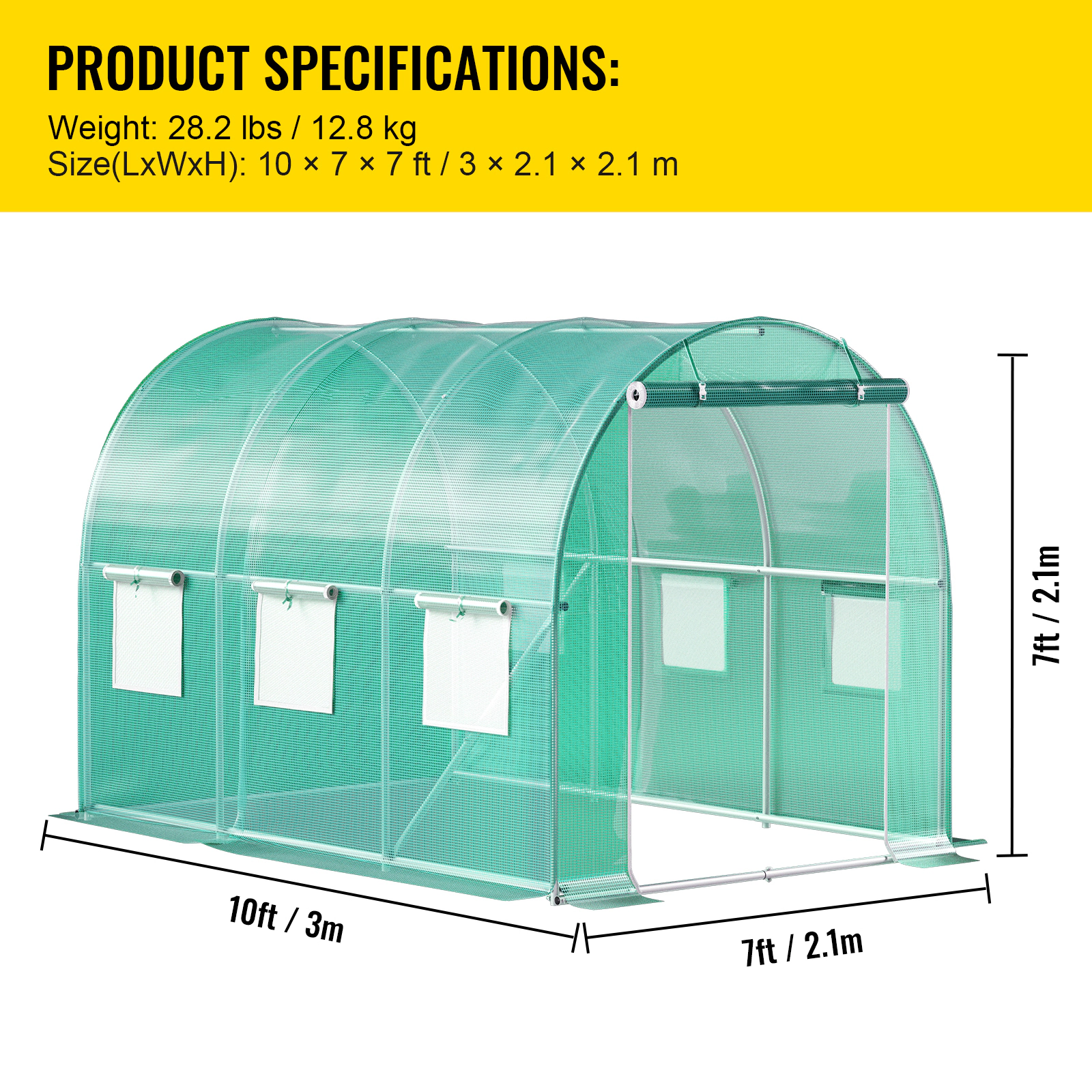 HONGGE Walk-in Tunnel Greenhouse Portable Plant Hot House with Galvanized Steel Hoops 1 Top Beam Diagonal Poles