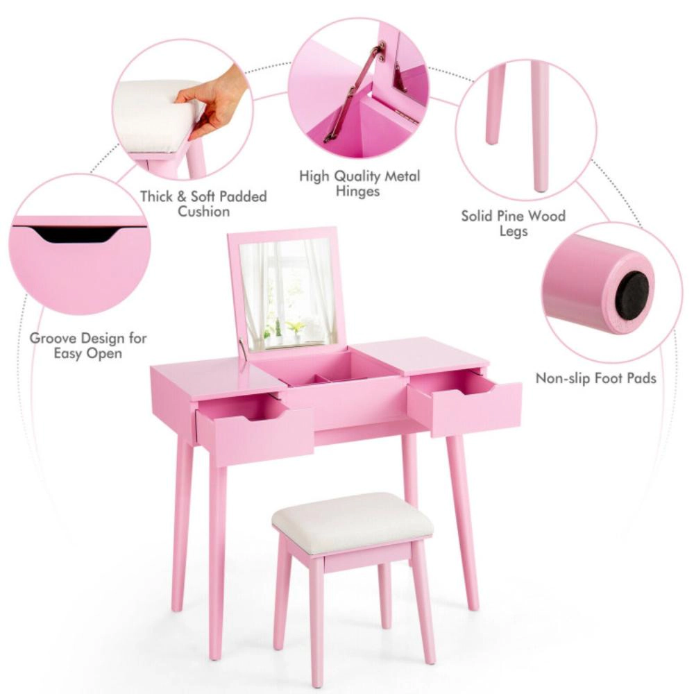 Hivvago Makeup Vanity Table Set With Flip Top Mirror And 2 Drawers
