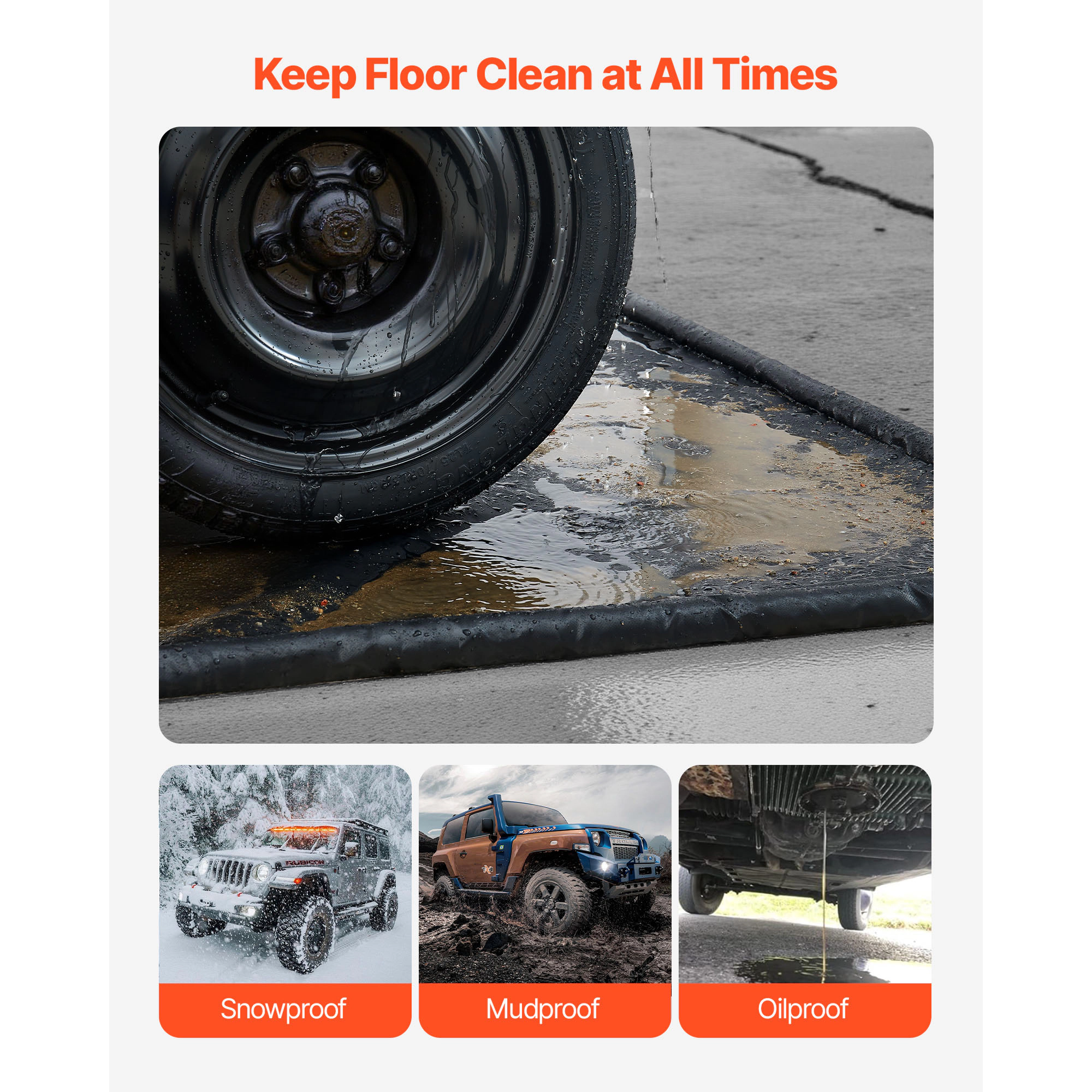 HONGGE Garage Containment Floor Mat, 8 ft 6 in x 20 ft PVC Parking Mat with Squeegee, Raised Edge