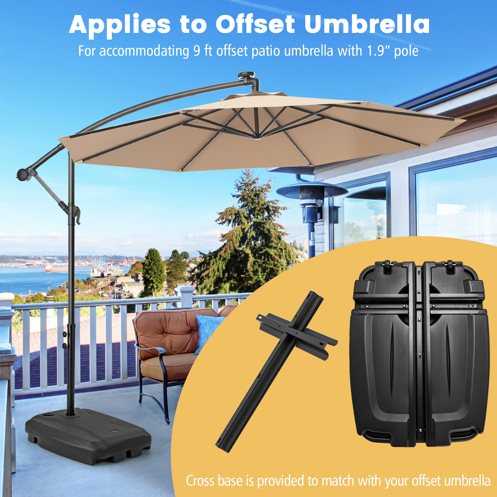 Slickblue Fillable Cantilever Umbrella Base Stand with Wheels for 9 Ft Offset Umbrella