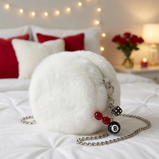 Alilang Women's 8 Ball Cherry Dice Charm Keychain with Heart Clip Novelty Bag Charm Key Ring Accessory