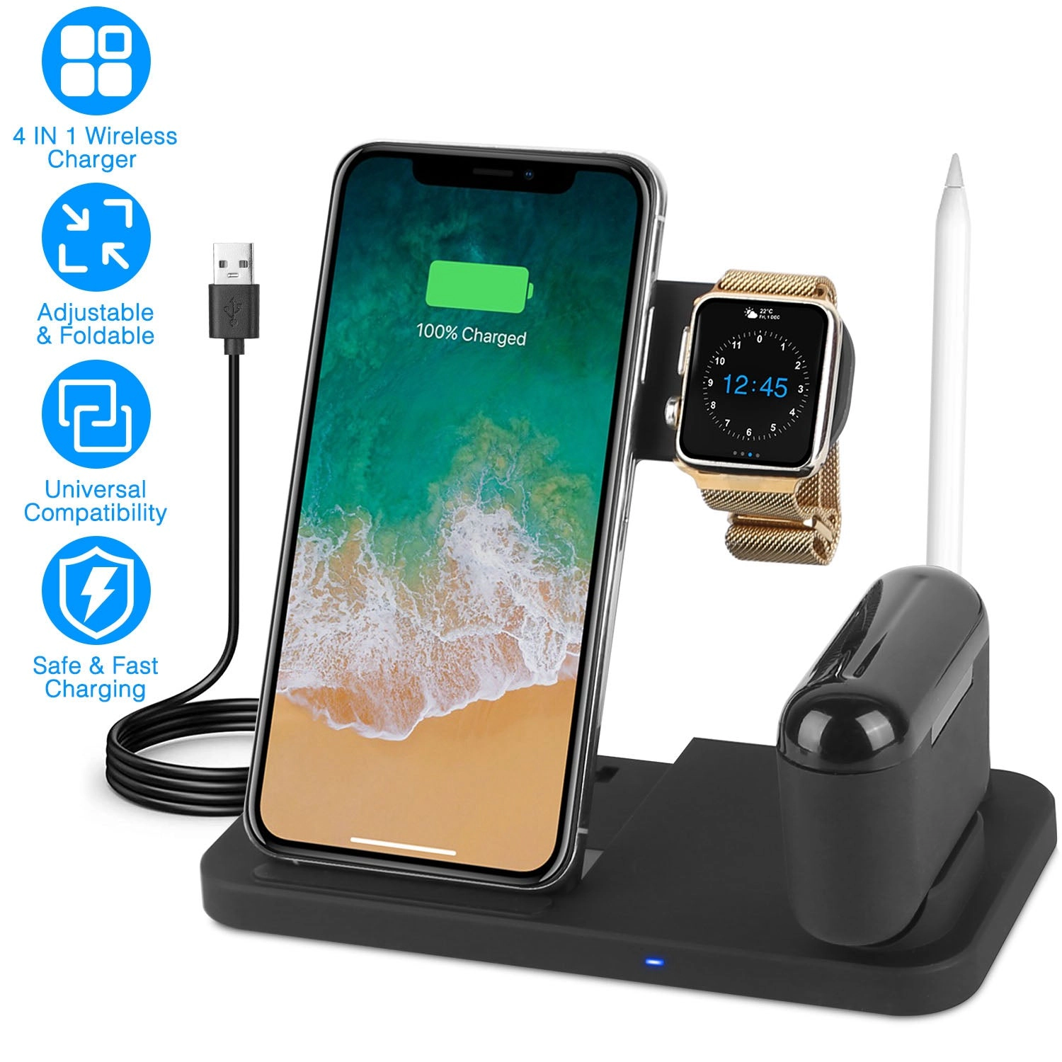 GBruno 4-in-1 Foldable Wireless Charging Station
