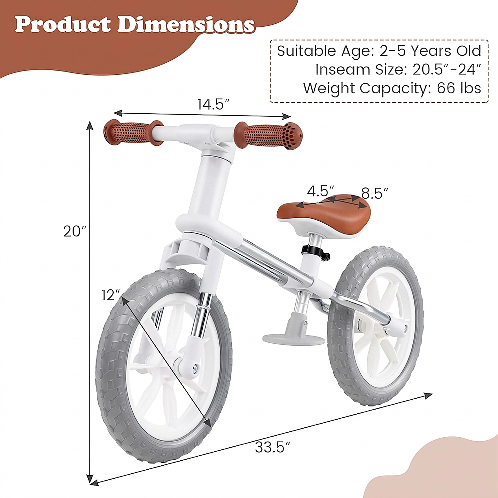 SUGIFT Kids White 12-in Balance Bike with Rotatable Handlebar and Footrest 14.5-in Seat H 66-lb Rider Capacity