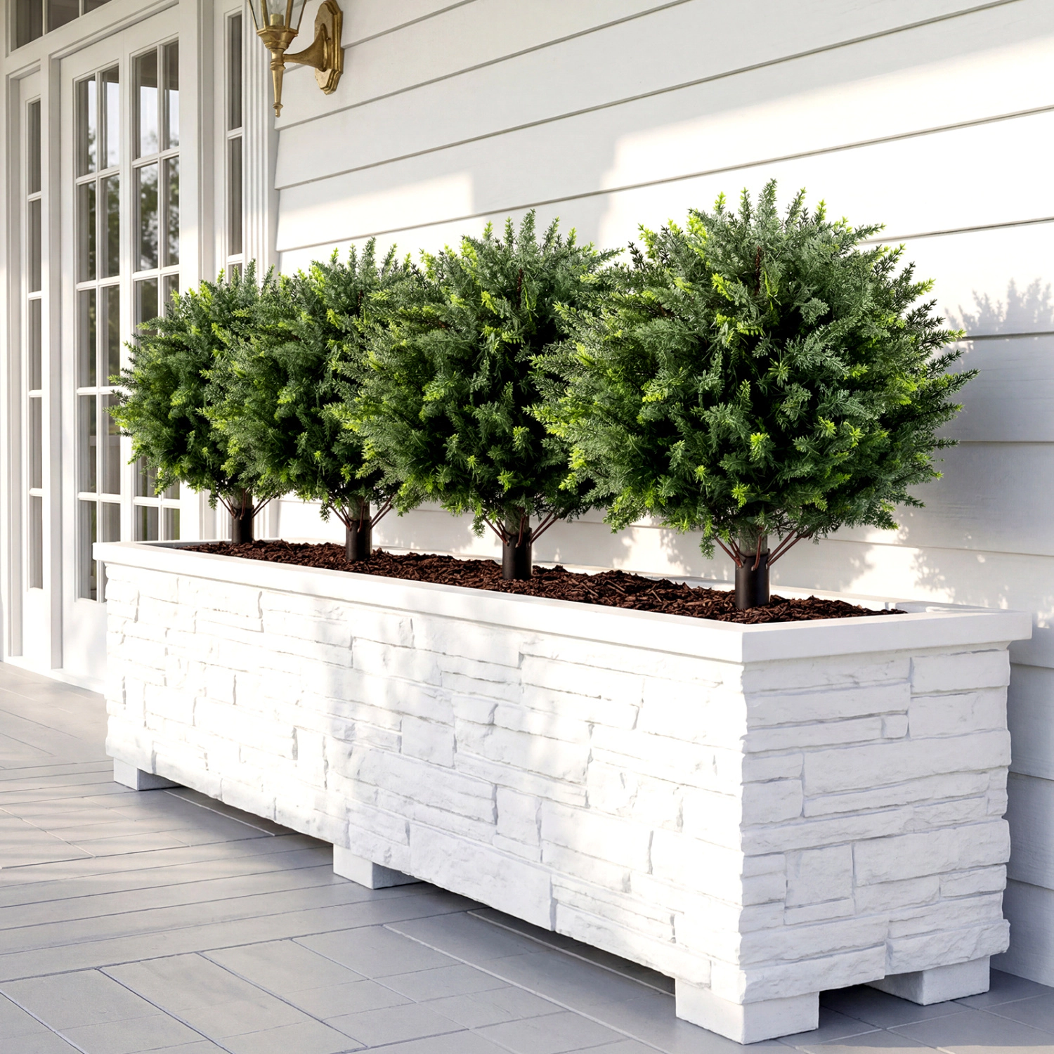 Slickblue Artificial Cypress Trees Set of 2 with Ground Spikes 27.5in Faux Greenery Plants