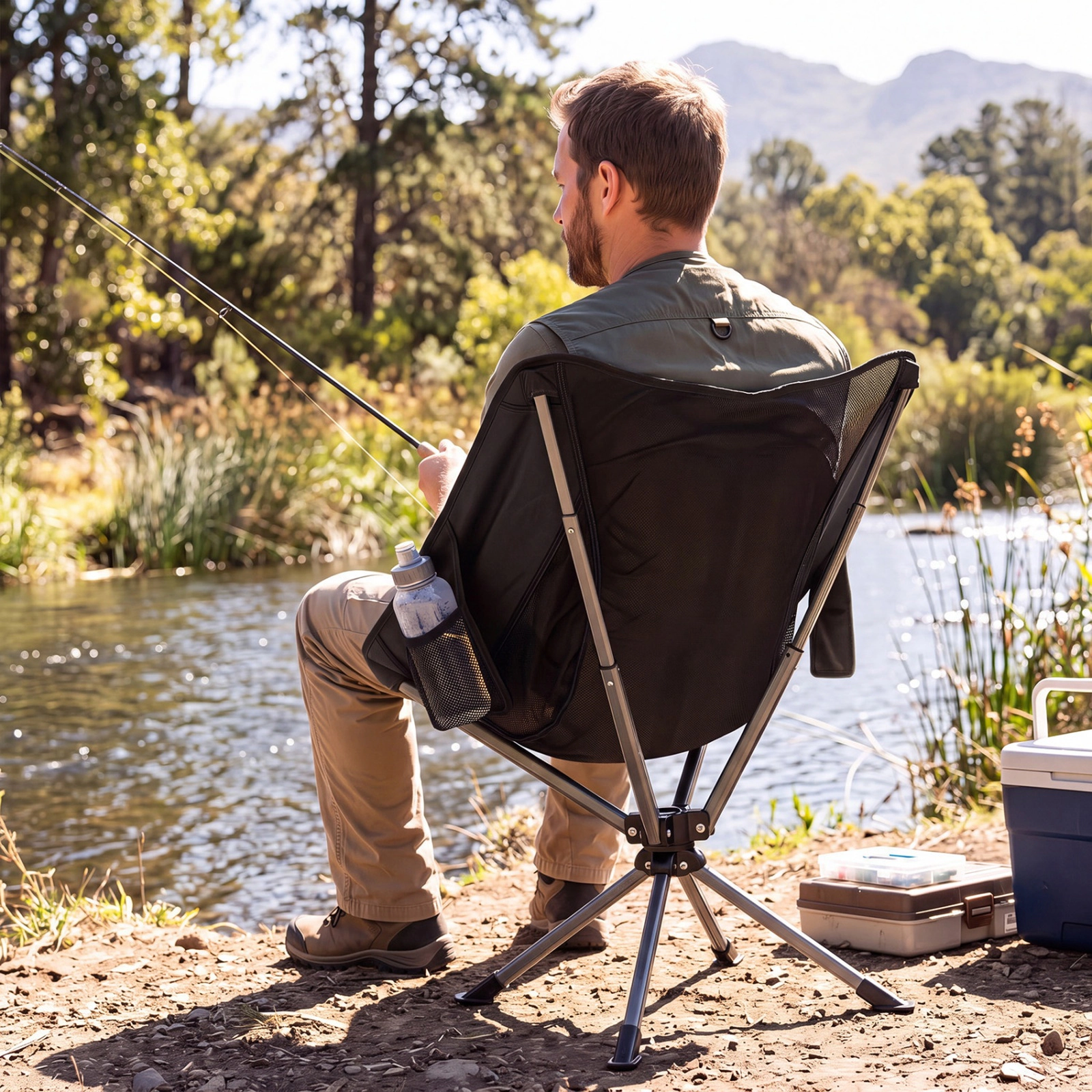 SUGIFT Black 360-Degree Swivel Folding Camping Chair with Aluminum Frame 25-in W 25.5-in D 330-lb Seat Capacity