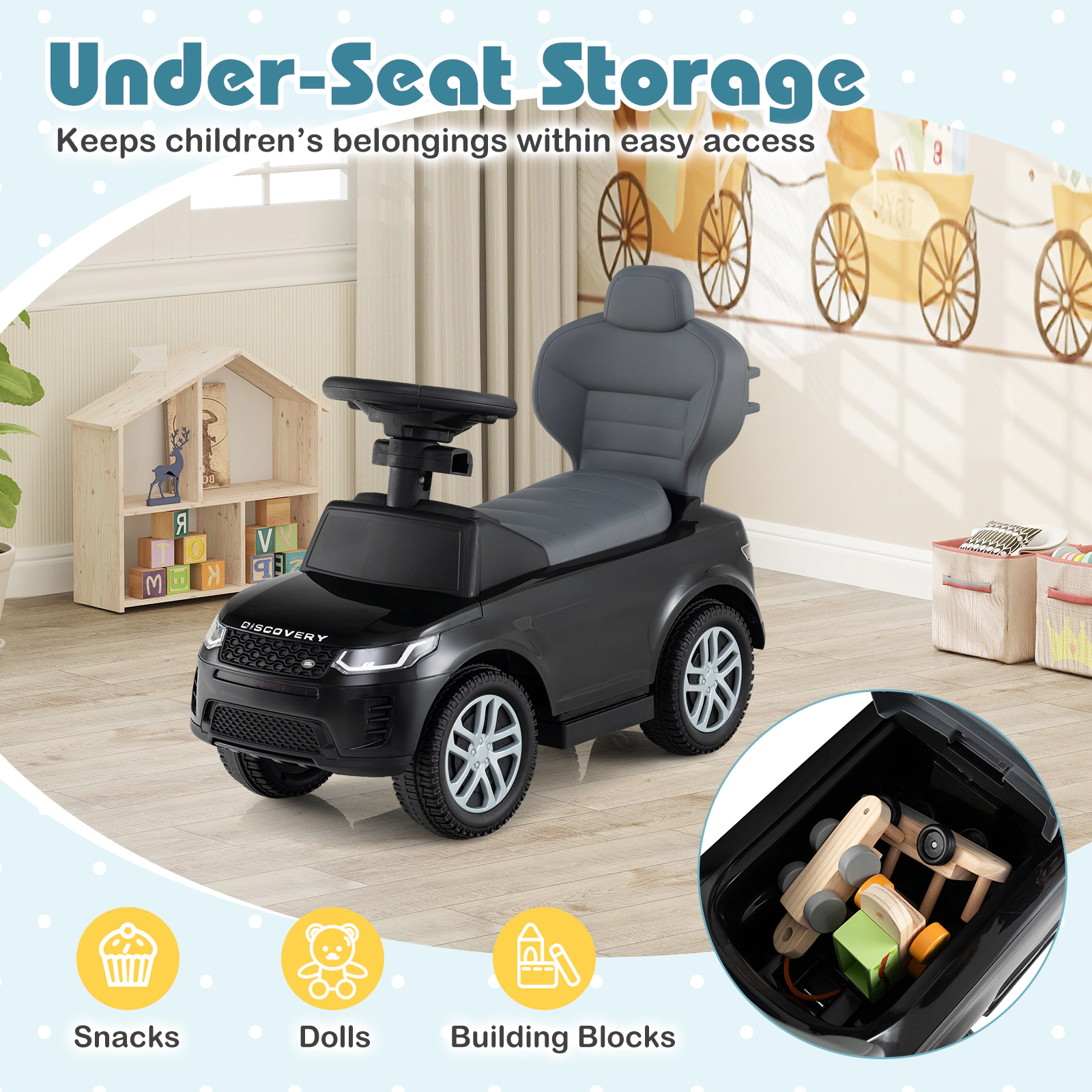 SUGIFT Removable Handle Guardrail and Storage 3 1 Toddler Ride On Push Car