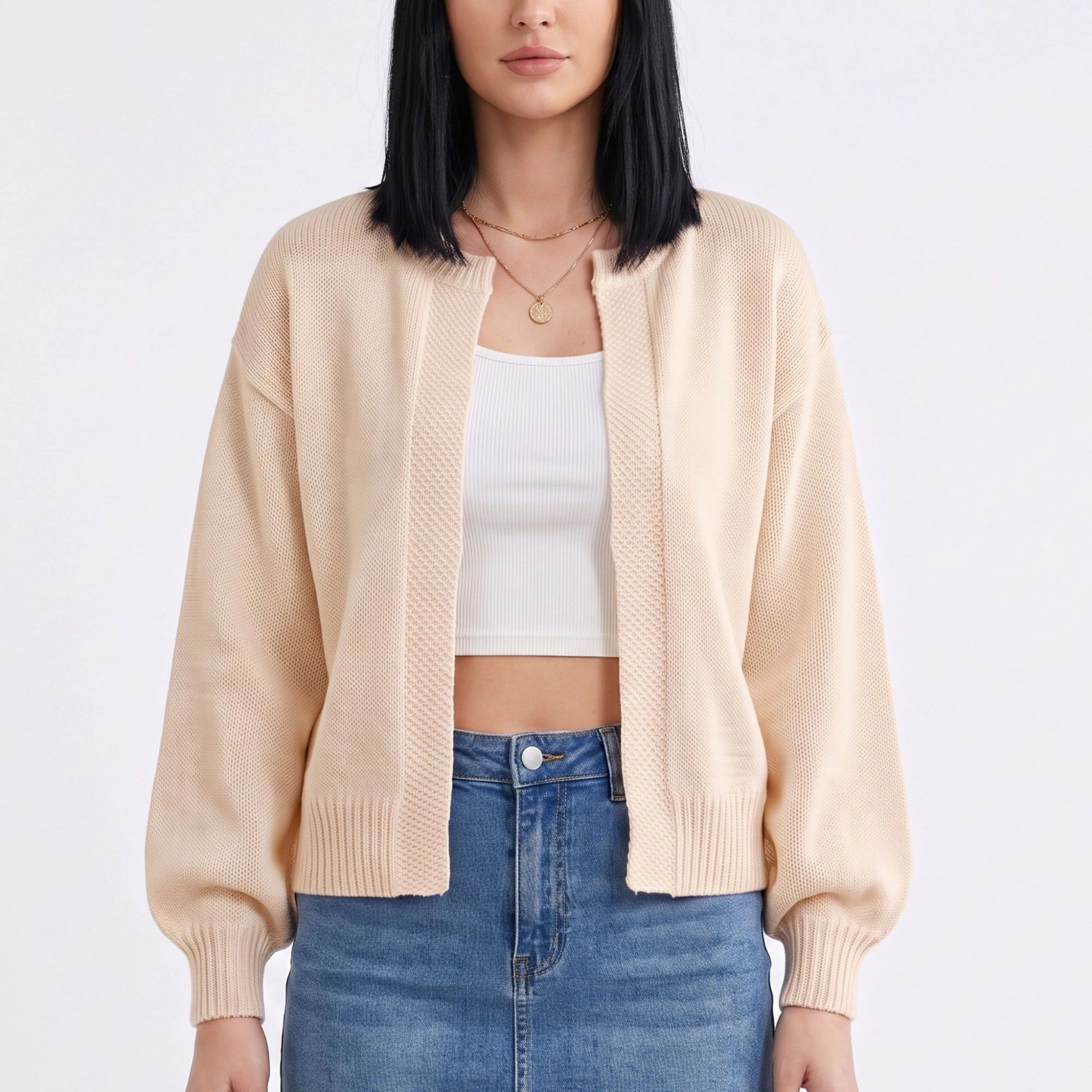 Anna-Kaci Women's Open-Front Drop Shoulder Long Sleeve Knit Cardigan