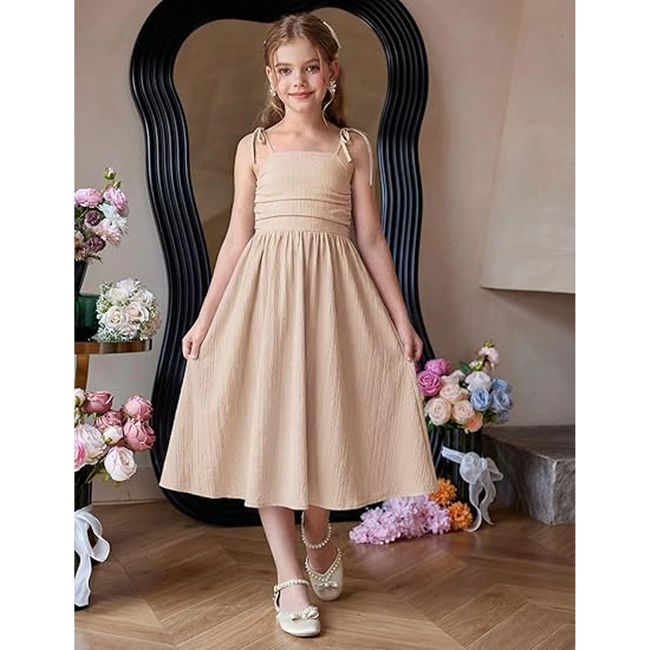 Arshiner Girls Maxi Dresses Spaghetti Strap Ruffle Hem Sleeveless Flowy Summer Cami Dress