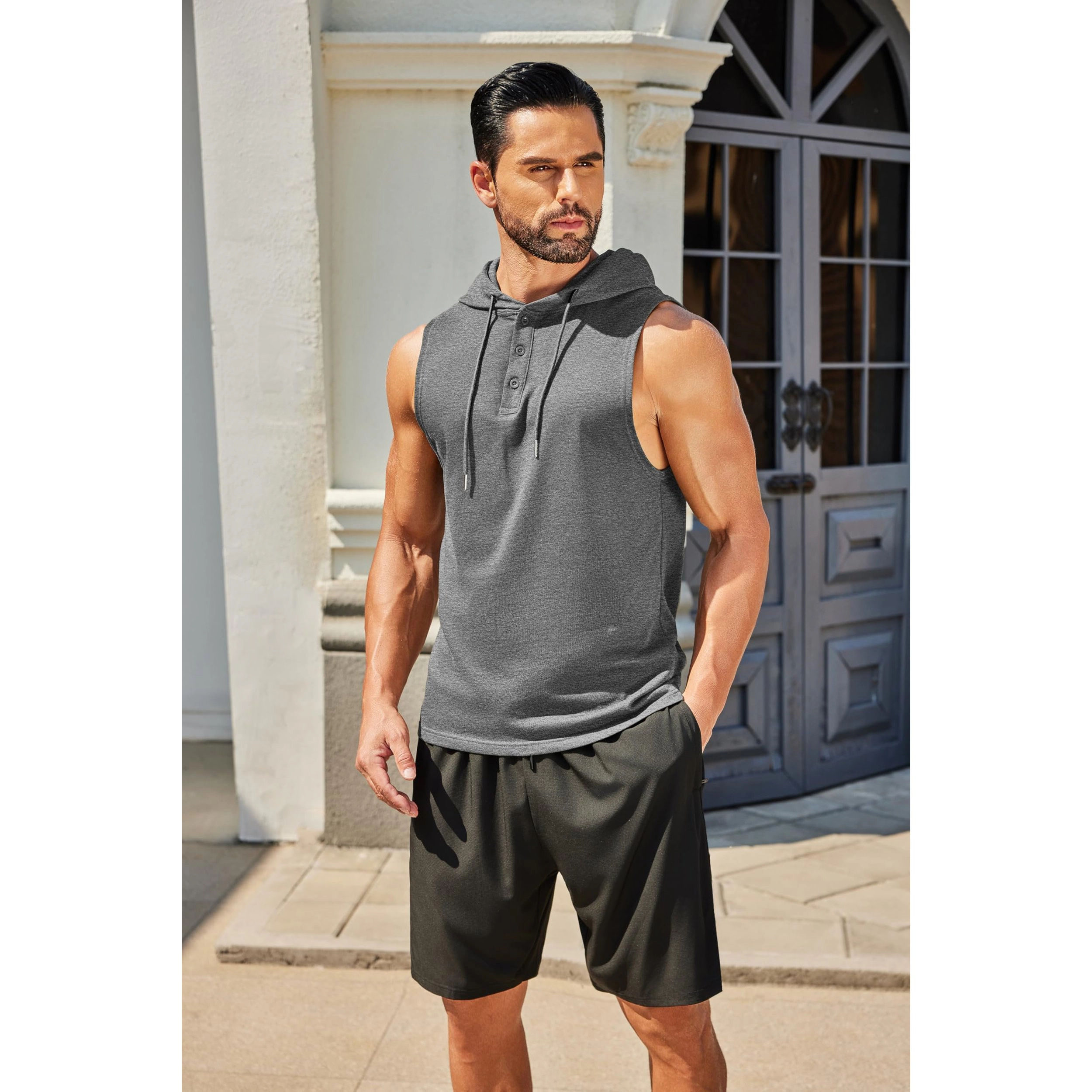 COOFANDY Men's Athletic Fit Sleeveless Hooded Polo Tank Top