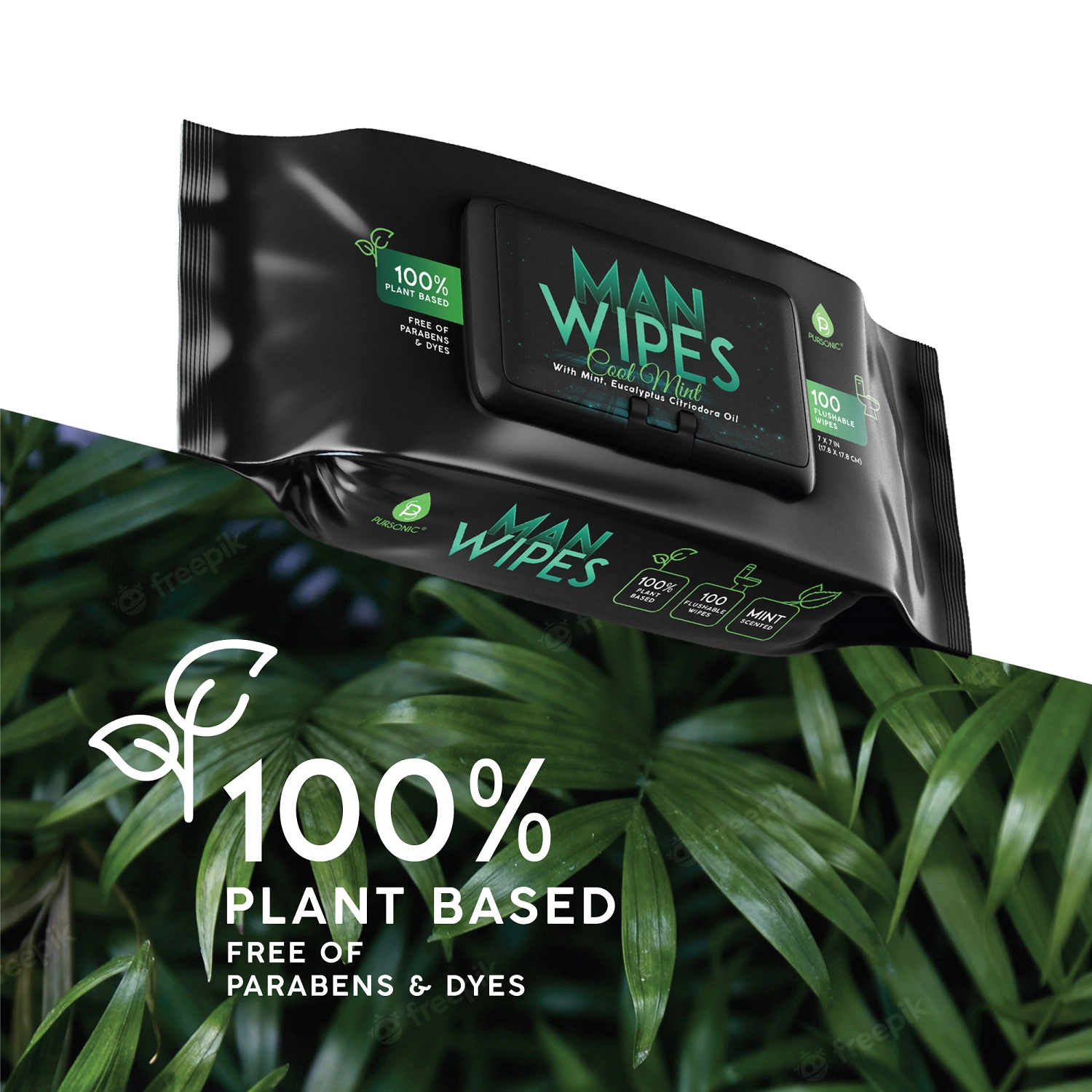 Pursonic Men's Flushable Man Wipes – 12 Pack Mint Scented Extra Large Body Cleaning Wipes (1200 Count)