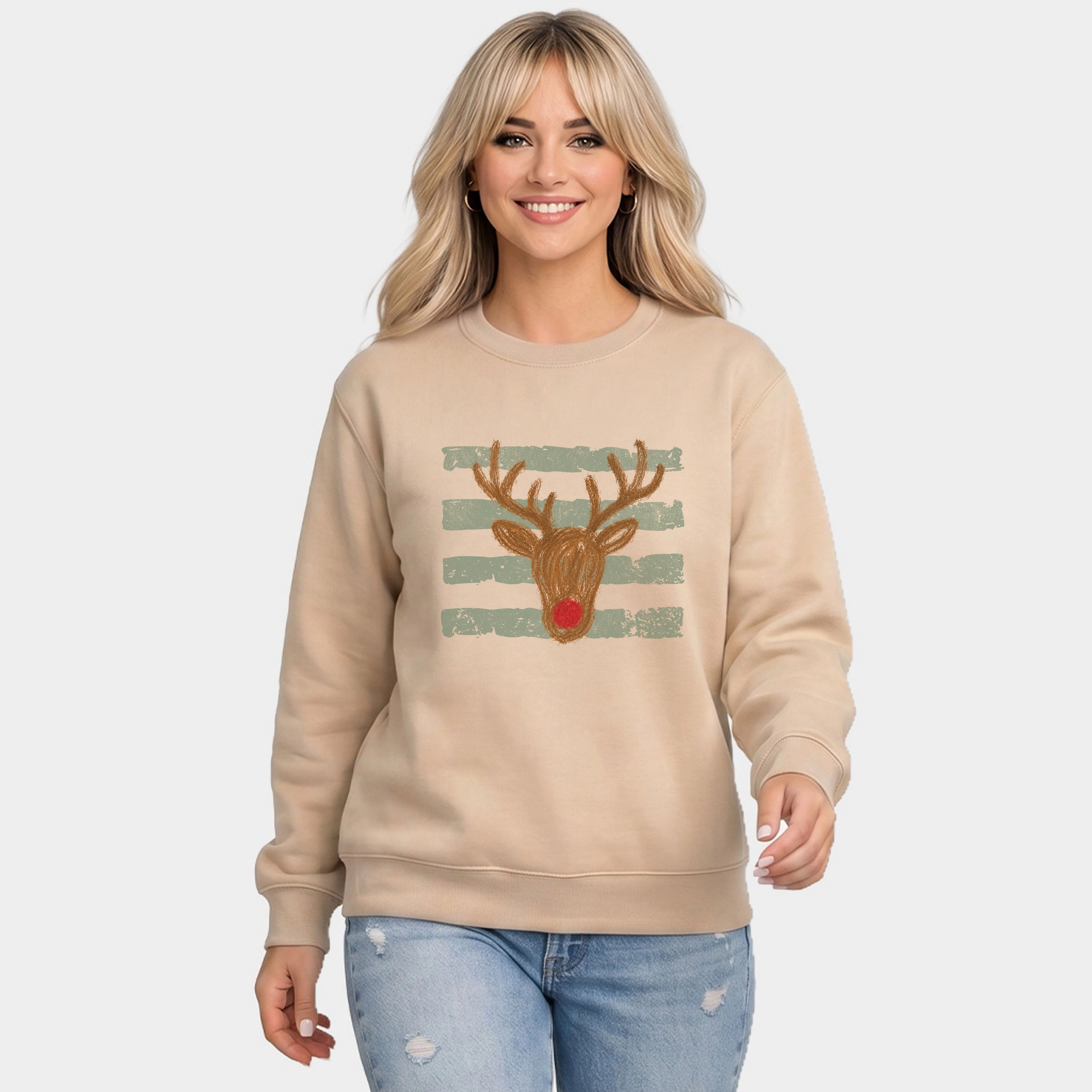 Simply Sage Market - Women's Graphic Sweatshirt Red Nose Deer Stripes
