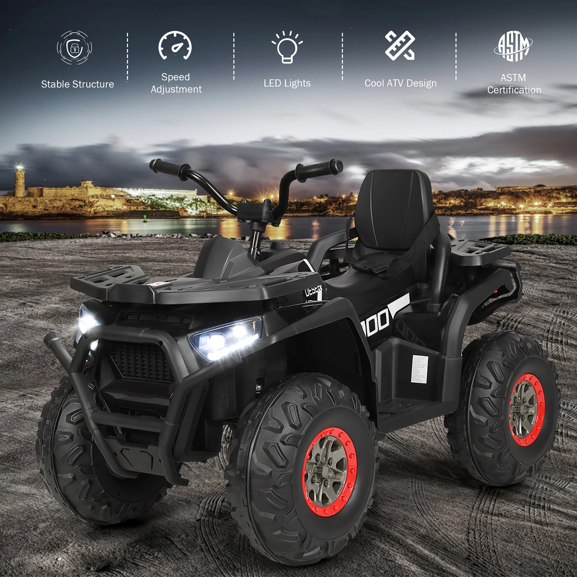 Costway 12V Kids Electric 4-Wheeler ATV Quad 2 Speeds Ride On Car w/MP3&LED Lights Black
